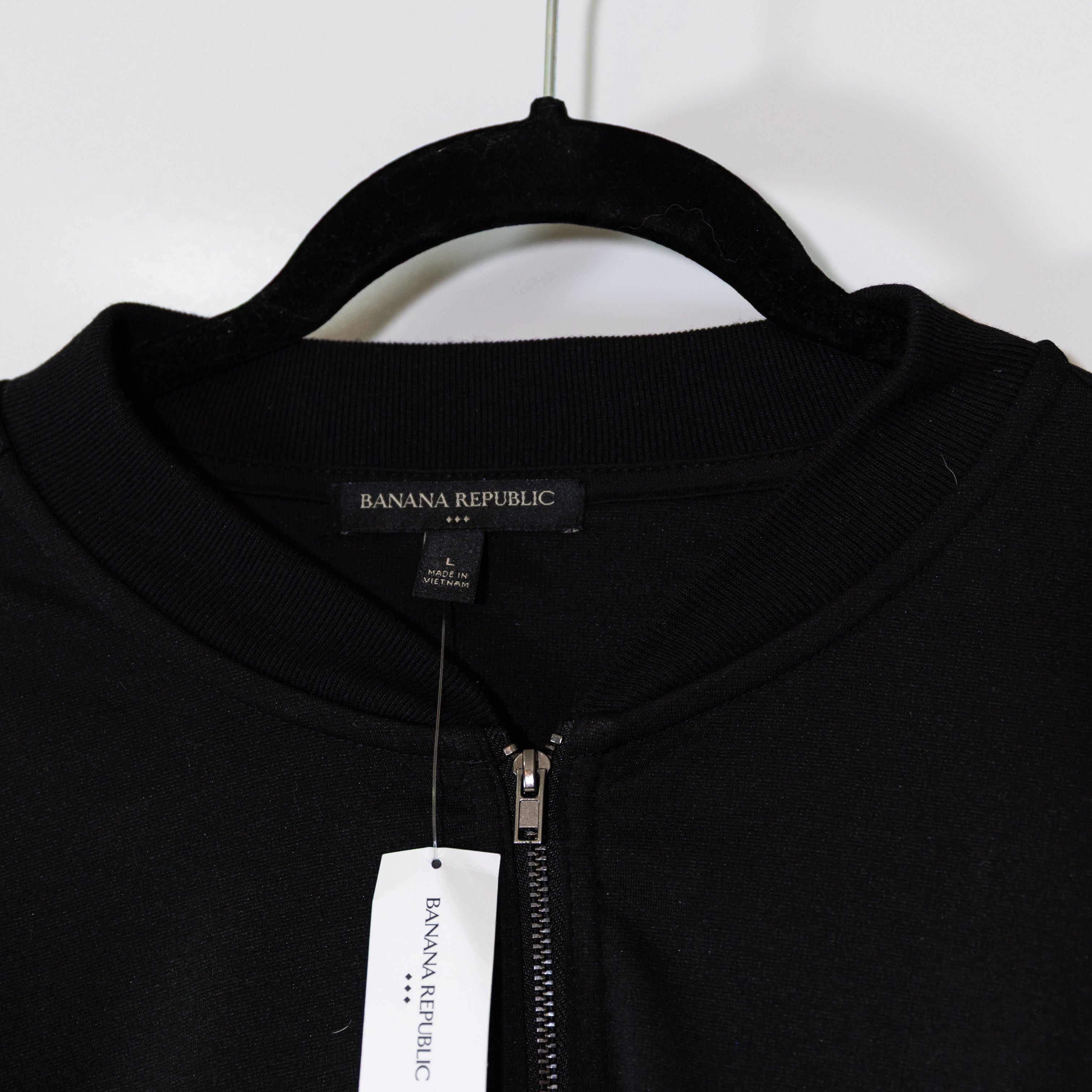 NEW Banana Republic Women's Full Zip Knit Stretch Collarless Jacket Black Large