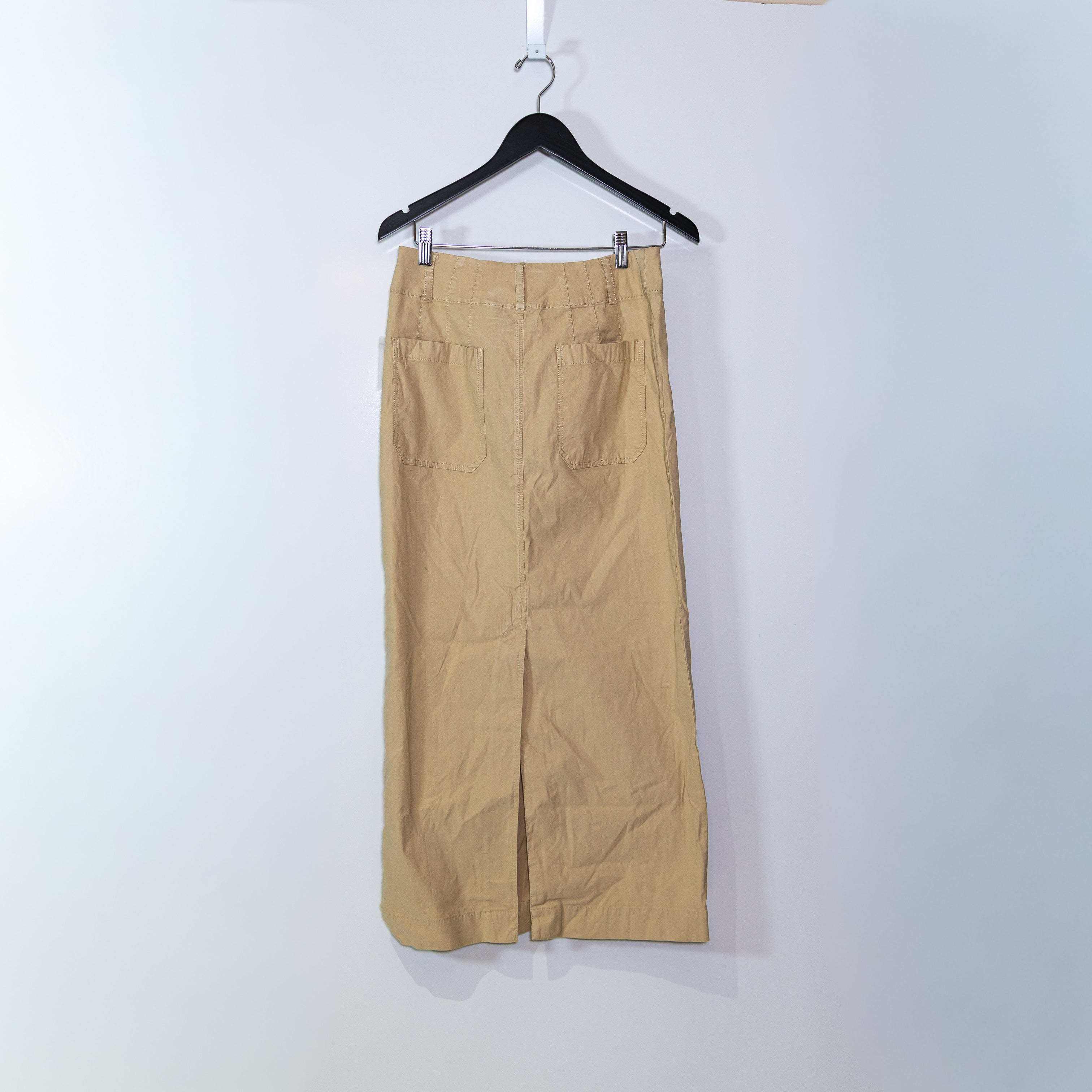 NEW Maeve x Anthropologie The Colette Linen Blend Straight Fit Maxi Skirt Khaki