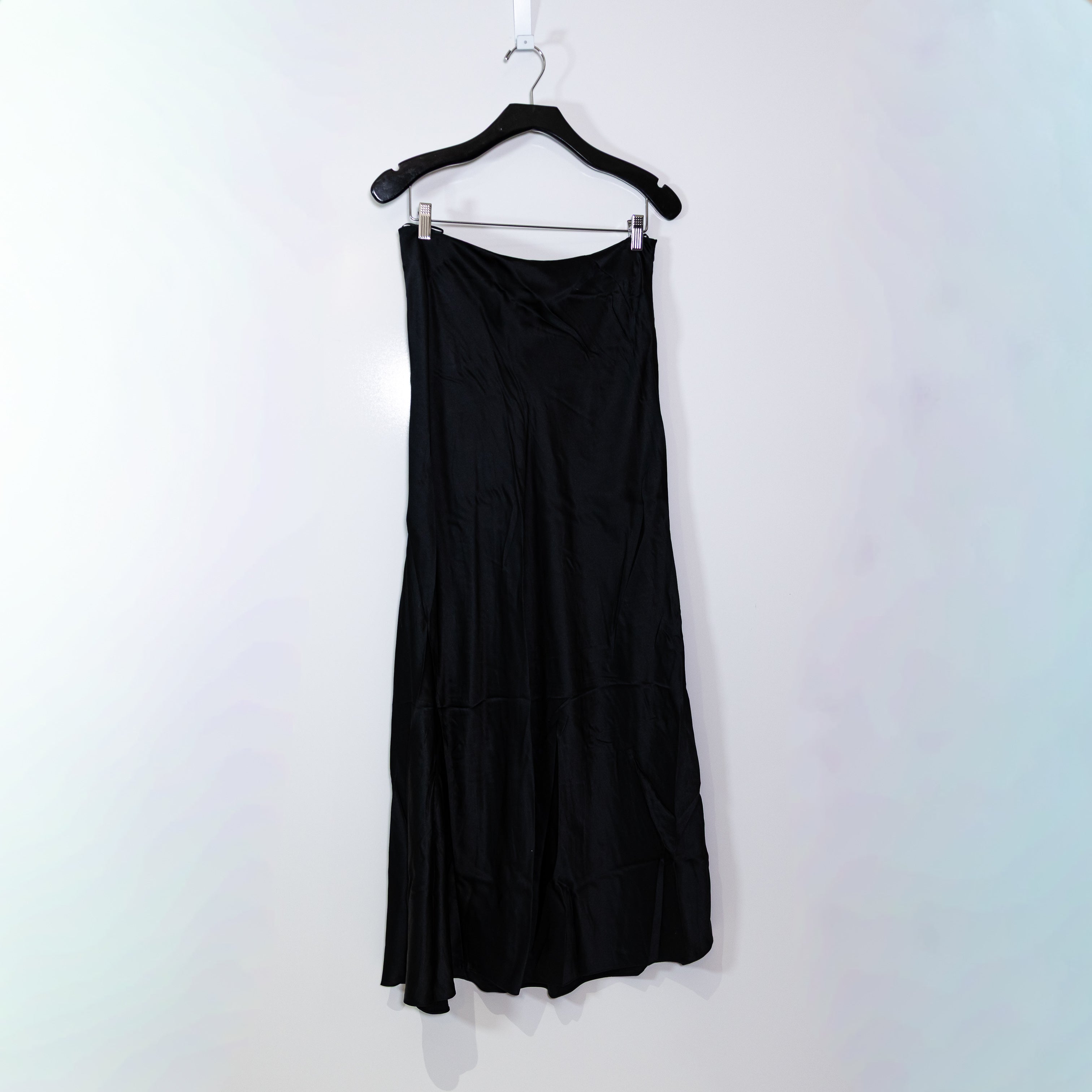NEW Massimo Dutti Studio 100% Silk Satin Pull On Mid Rise Slip Skirt Black Large