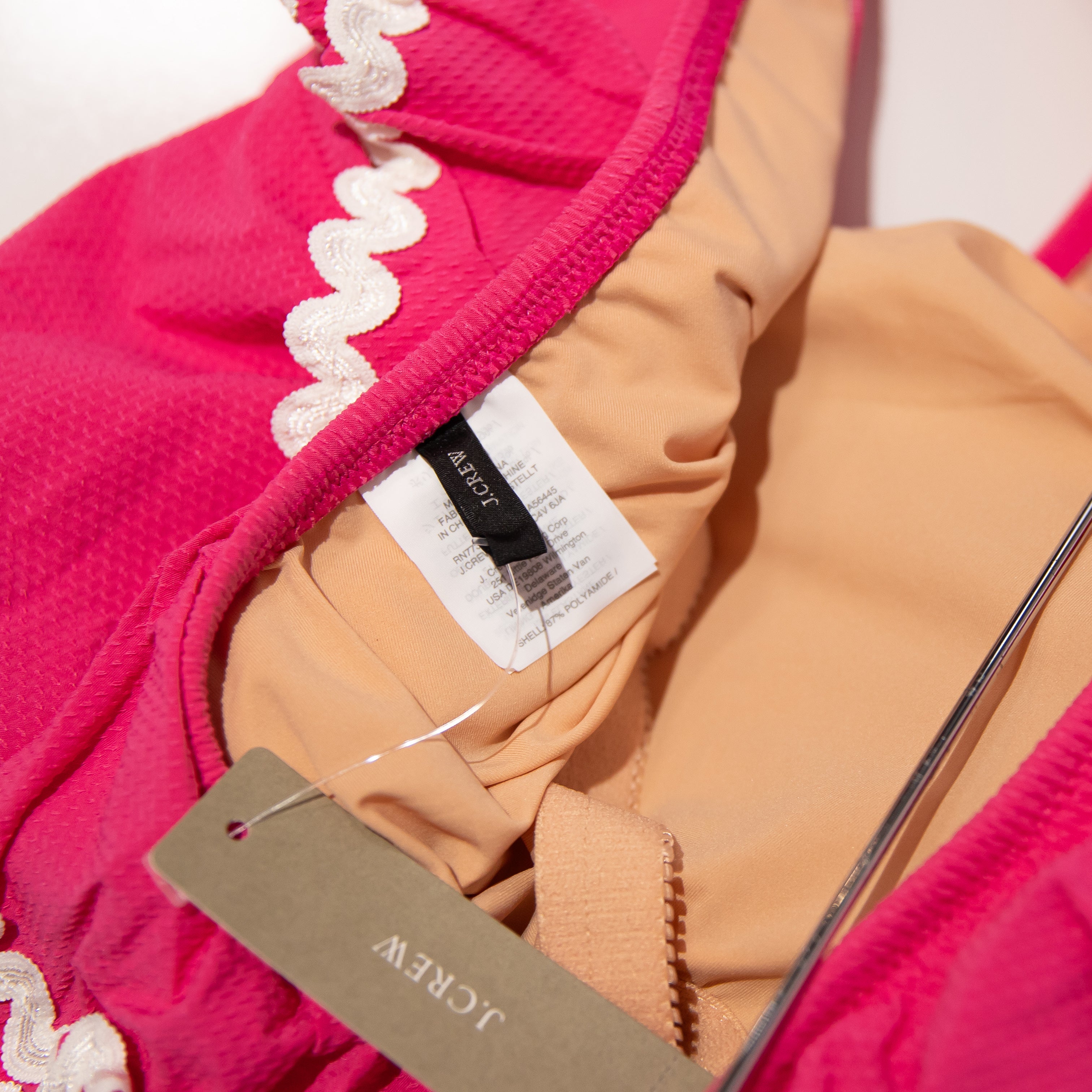 NEW J. Crew One Shoulder Ruffle One Piece Swimsuit Bathing Suit Rickrack Pink 4