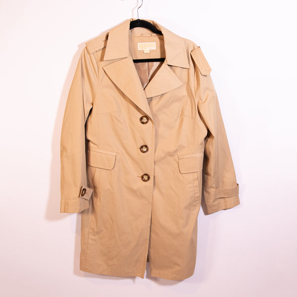 MICHAEL Michael Kors Cotton Poplin Button Front Collared Trench Coat Jacket L