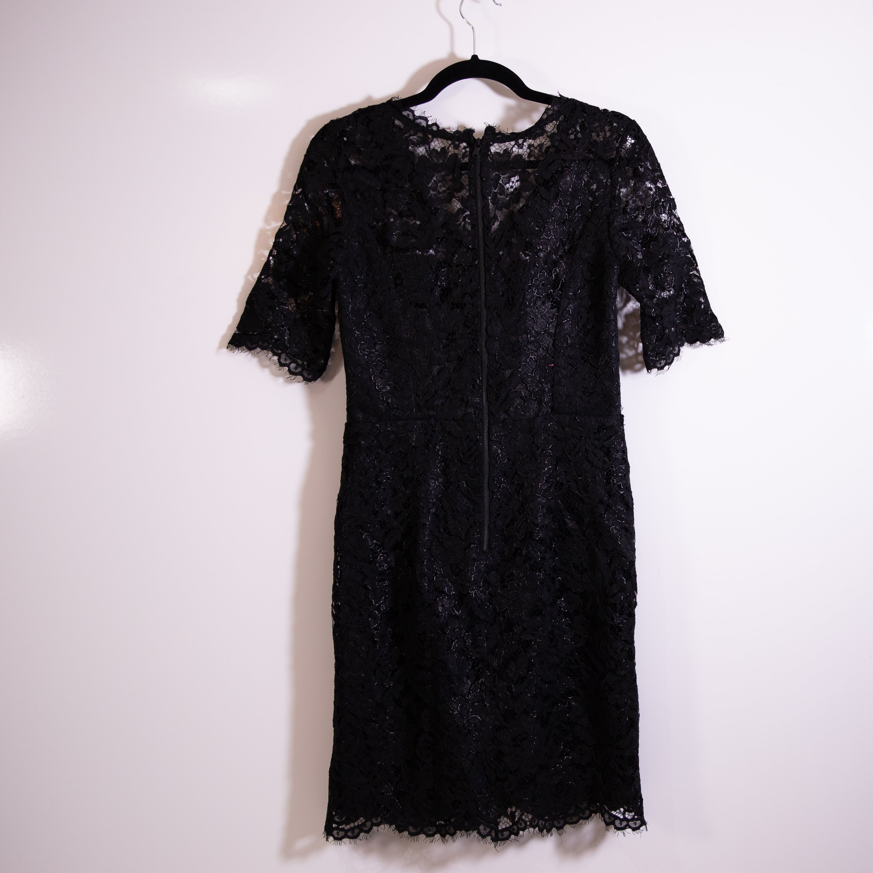 NEW Shoshanna Daria Allover Lace Short Sleeve Mini Sheath Dress Black 8