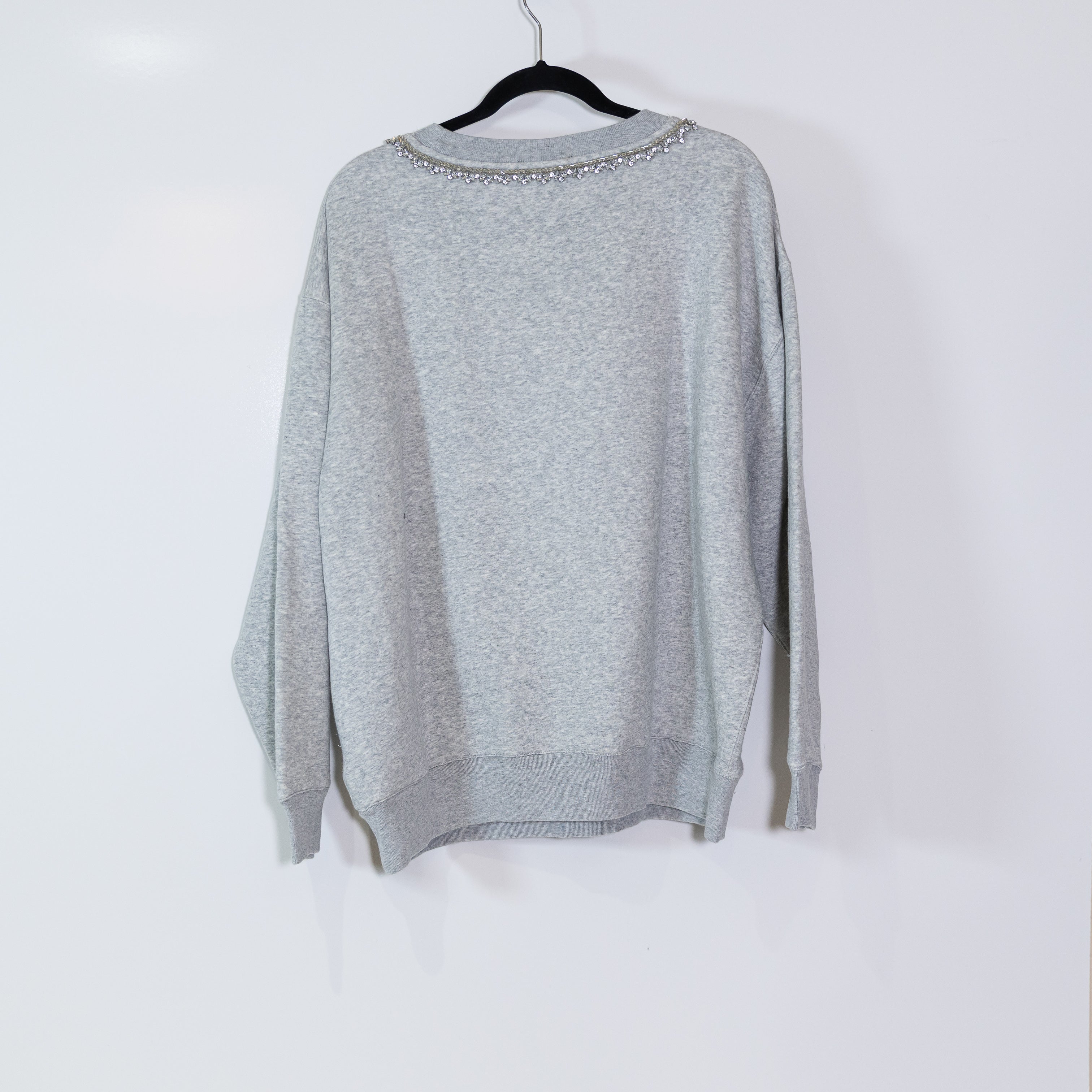 NEW J. Crew Heritage Fleece Crystal Jewel Rhinestone Crew Neck Sweater Gray XL