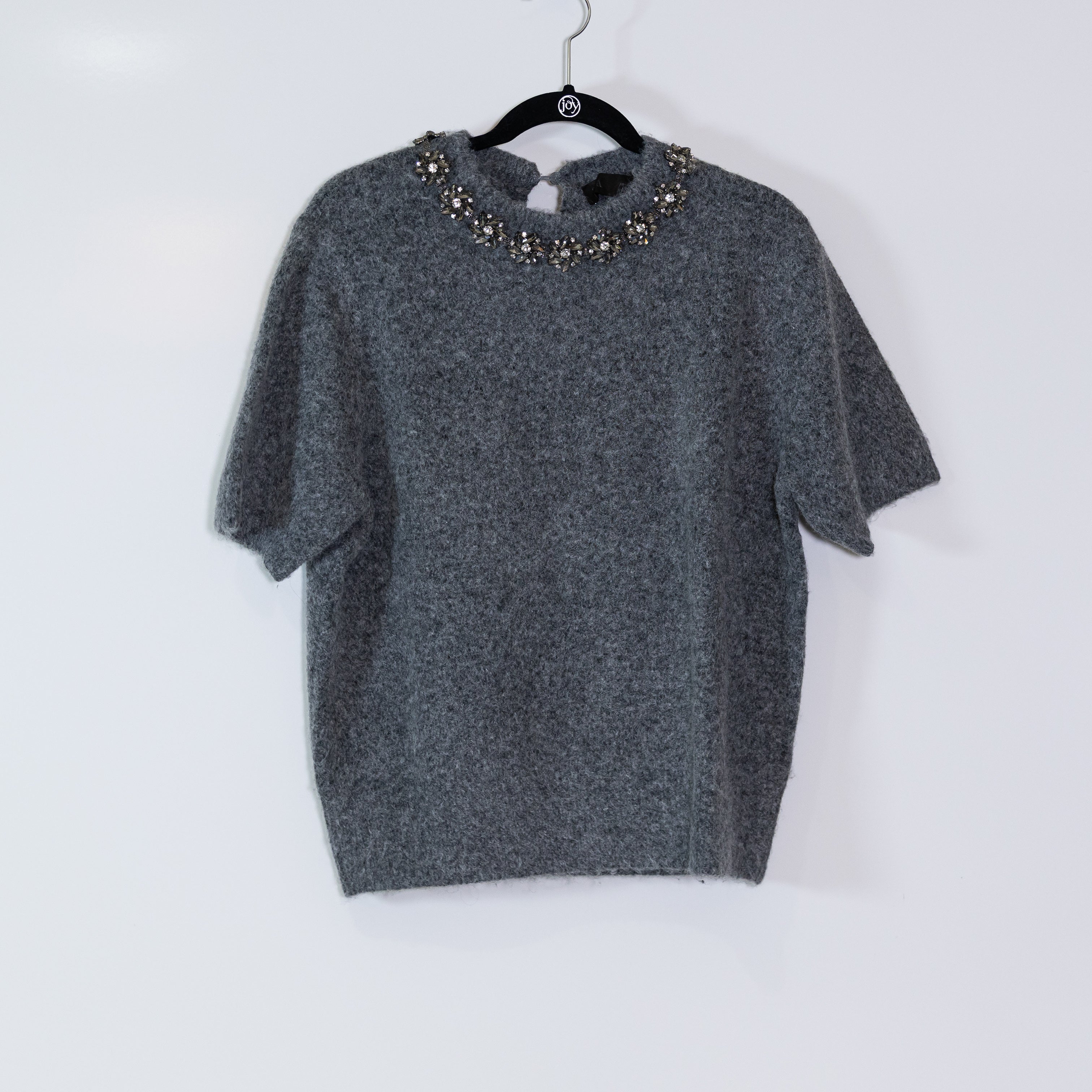 NEW Zara Crystal Jewel Rhinestone Embellished Crew Neck Wool Blend Knit Sweater