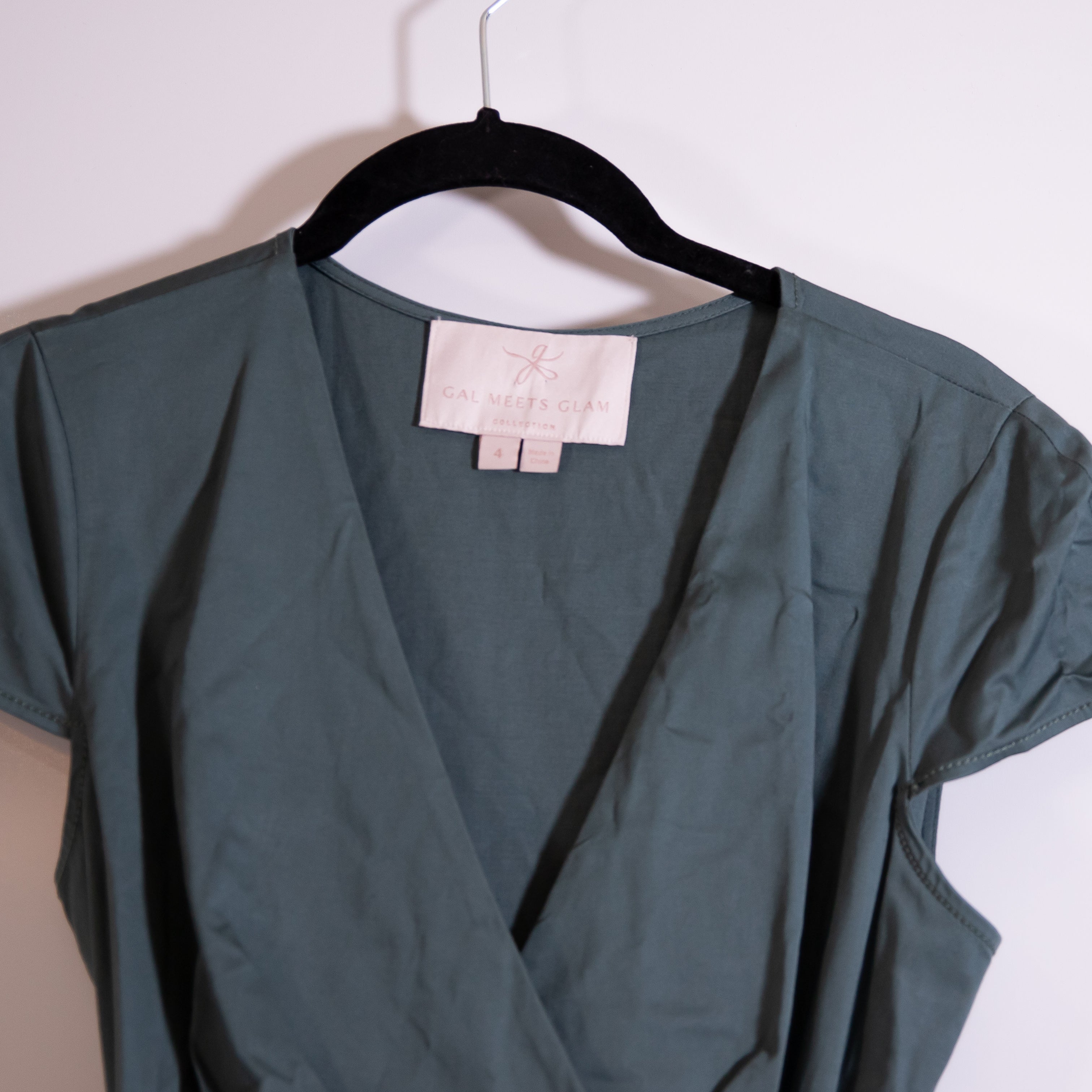 Gal Meets Glam Addison Cotton Poplin V Neck Wrap Midi Dress Olive Green 4