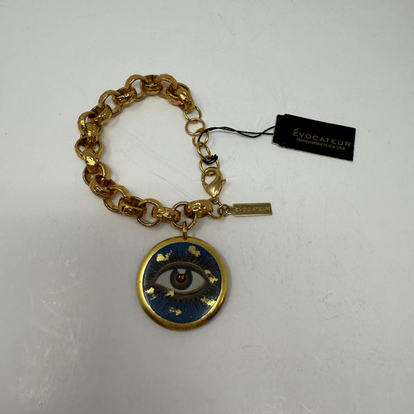 NEW Evocateur Wink 22k Yellow Gold Plated Chain Link Statement Bracelet 7"
