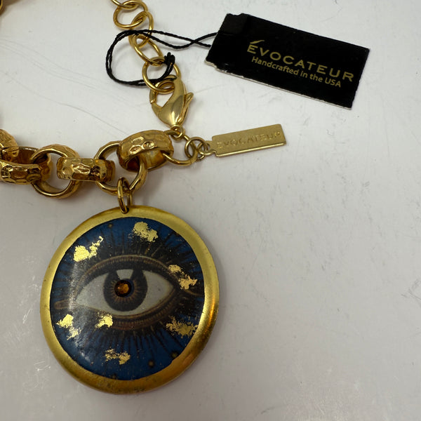NEW Evocateur Wink 22k Yellow Gold Plated Chain Link Statement Bracelet 7"