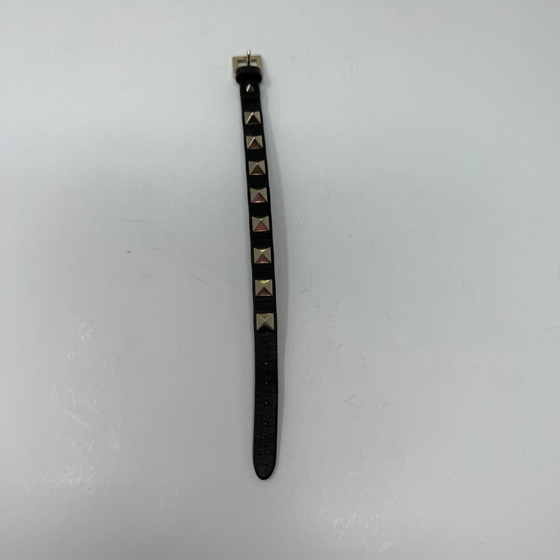 Valentino Garavani Platinum Plated Rockstud Spike Embellished Leather Bracelet