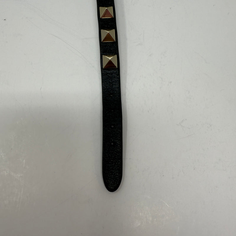 Valentino Garavani Platinum Plated Rockstud Spike Embellished Leather Bracelet