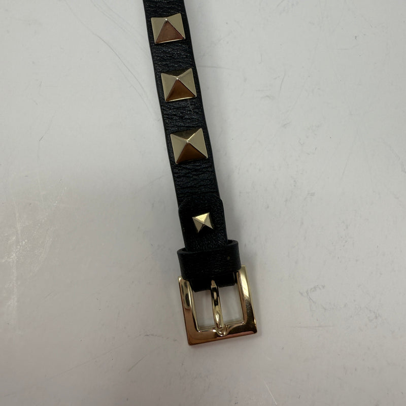 Valentino Garavani Platinum Plated Rockstud Spike Embellished Leather Bracelet