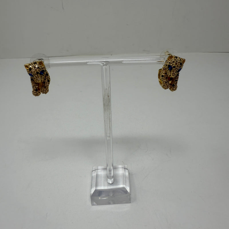 Kate Spade Fierce Leopard Animal 14K Yellow Gold Plated CZ Mini Hoop Earrings