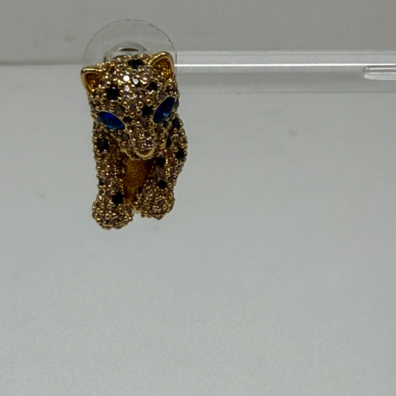 Kate Spade Fierce Leopard Animal 14K Yellow Gold Plated CZ Mini Hoop Earrings