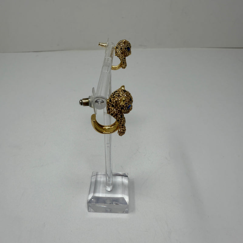 Kate Spade Fierce Leopard Animal 14K Yellow Gold Plated CZ Mini Hoop Earrings