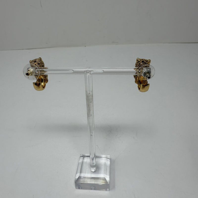 Kate Spade Fierce Leopard Animal 14K Yellow Gold Plated CZ Mini Hoop Earrings