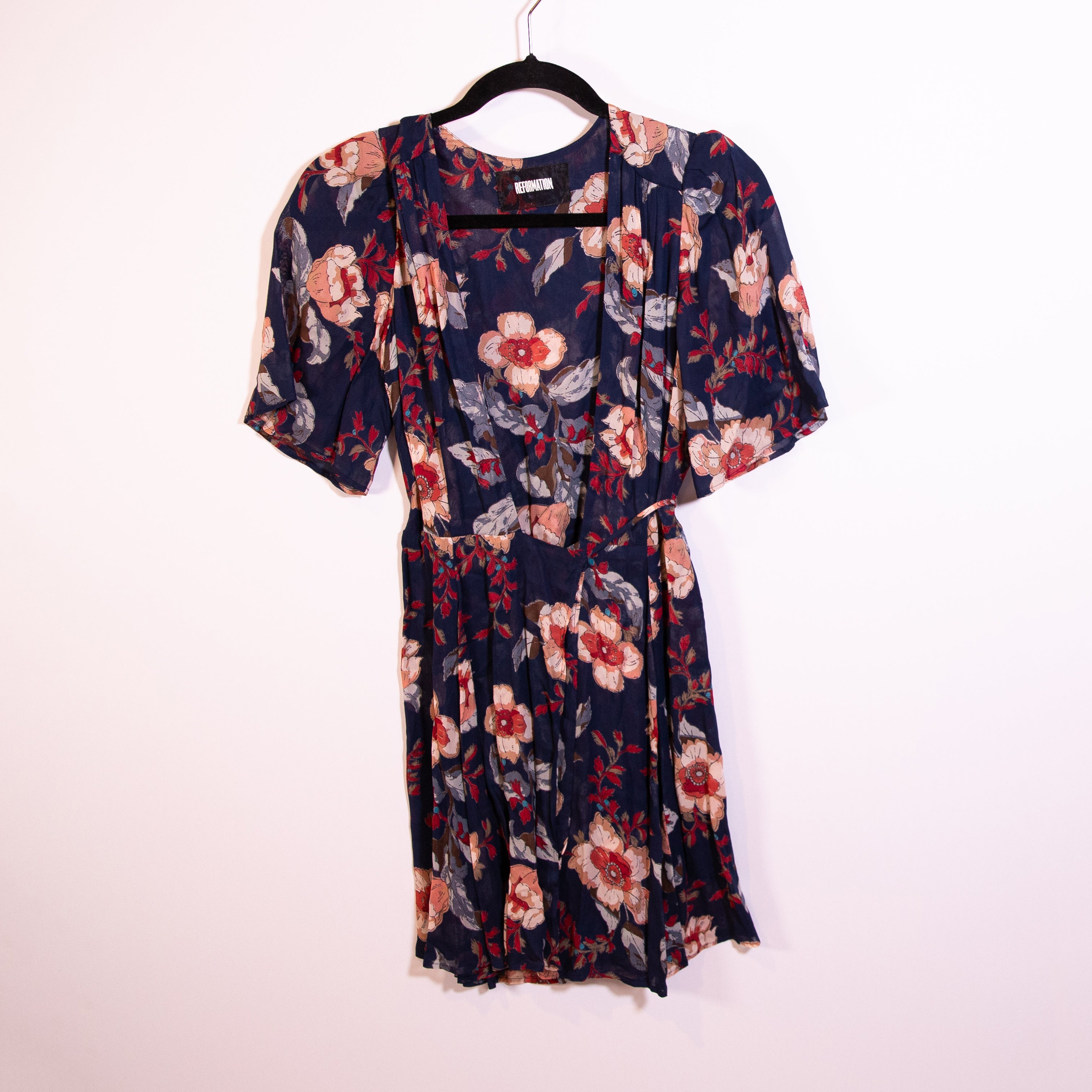 Reformation Guava Floral Flower Print Pattern Chiffon Wrap Tie Mini Dress 2