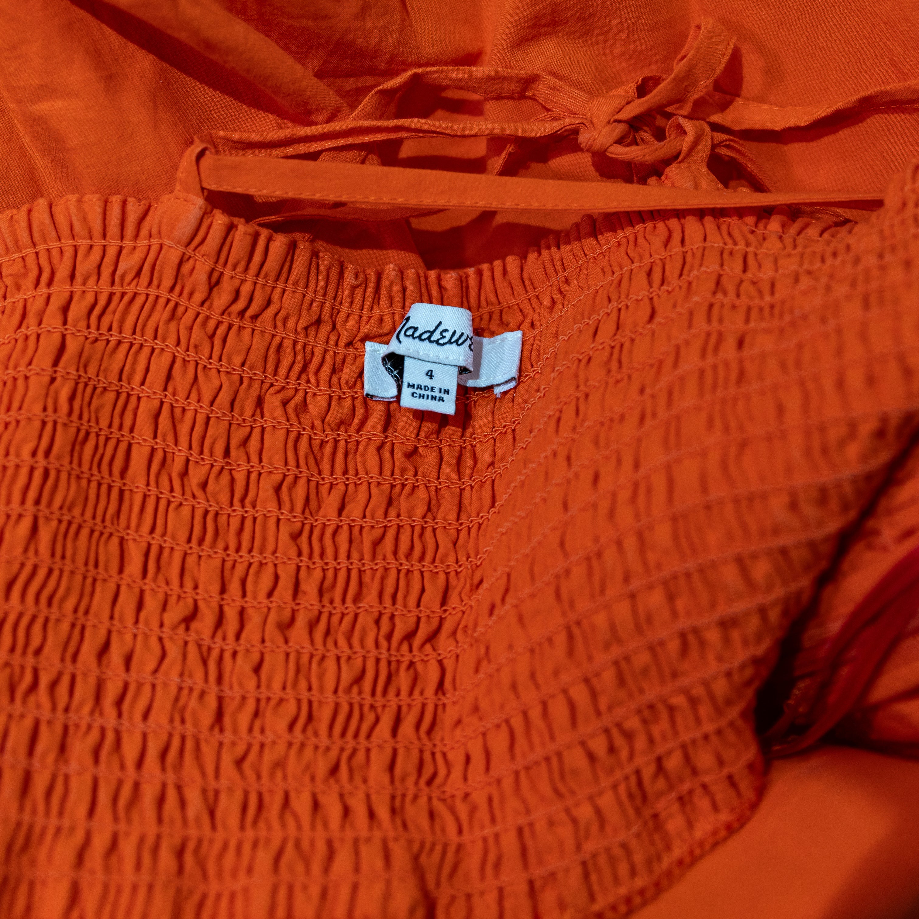 Madewell Smocked Halter Midi Dress In Poplin Cotton Brilliant Tangerine Orange 4