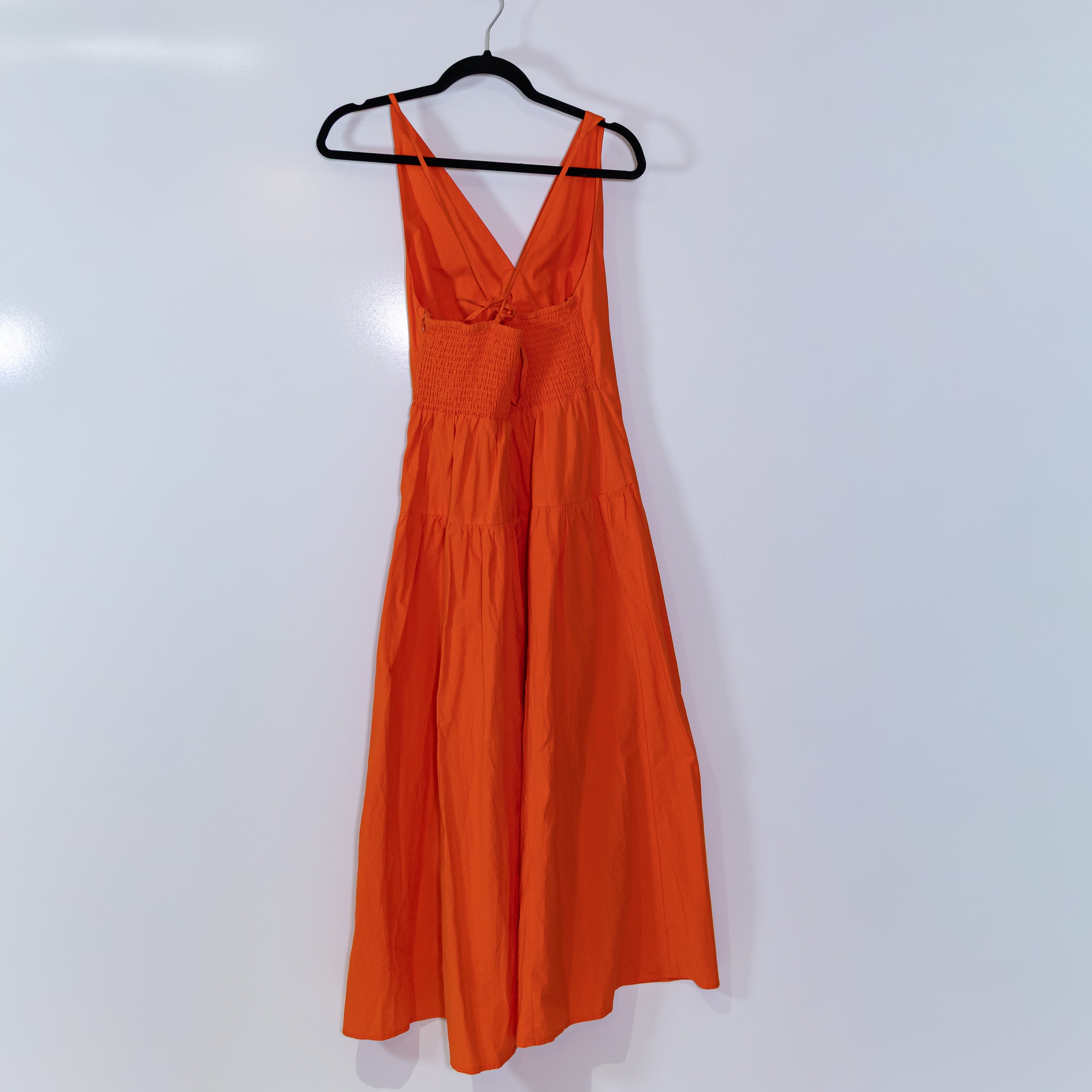 Madewell Smocked Halter Midi Dress In Poplin Cotton Brilliant Tangerine Orange 4