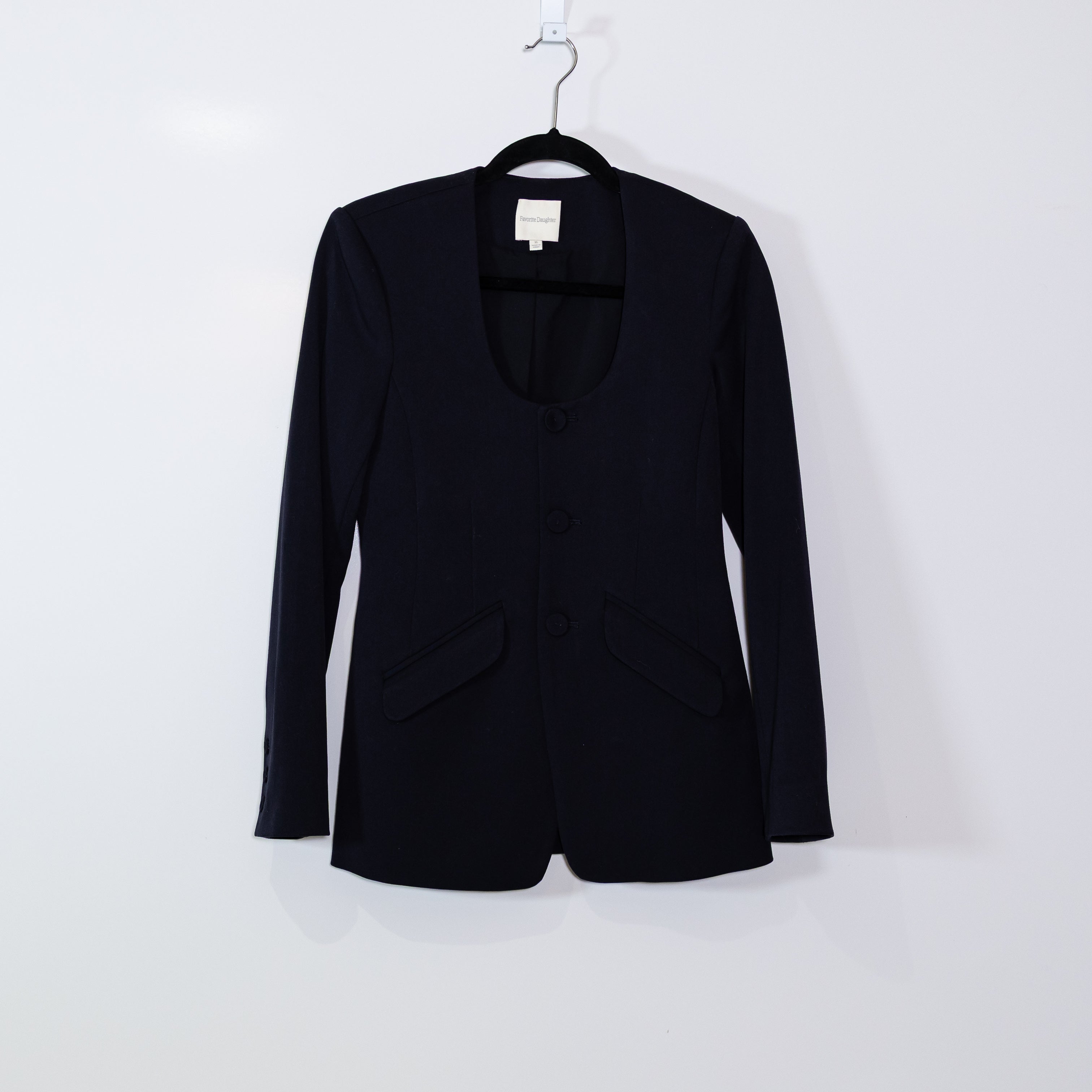 Favorite Daughter The Diana Scoop Neck Button Front Blazer Night Sky Black XS