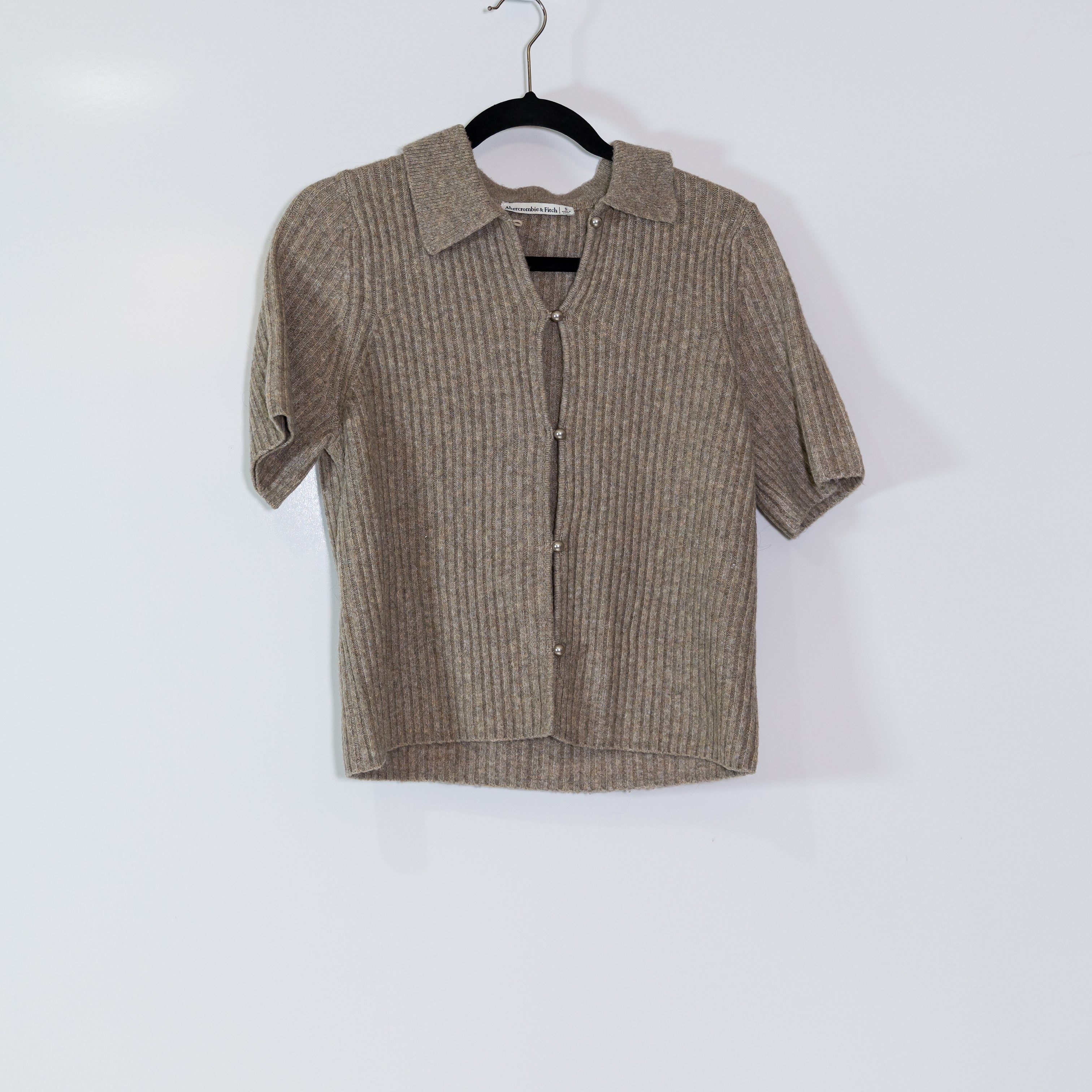 Abercrombie & Fitch Wool Blend Ribbed Knit Stretch Collared Button Front Sweater