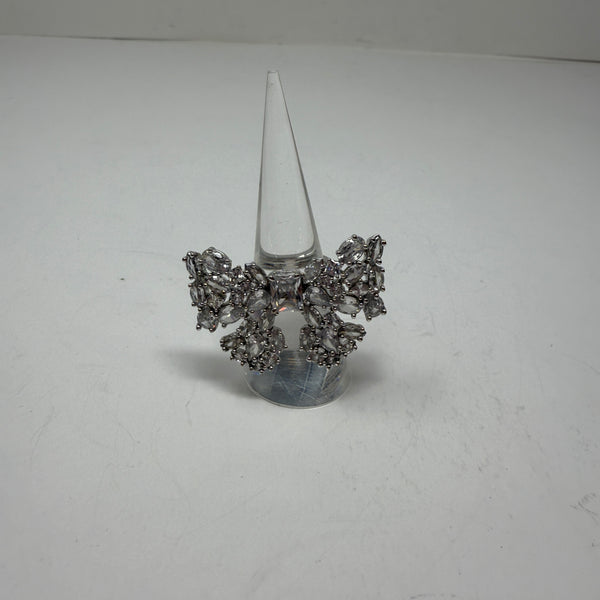Kate Spade Take A Bow CZ Faux Diamond Crystal Jewel Cocktail Silver Ring 6