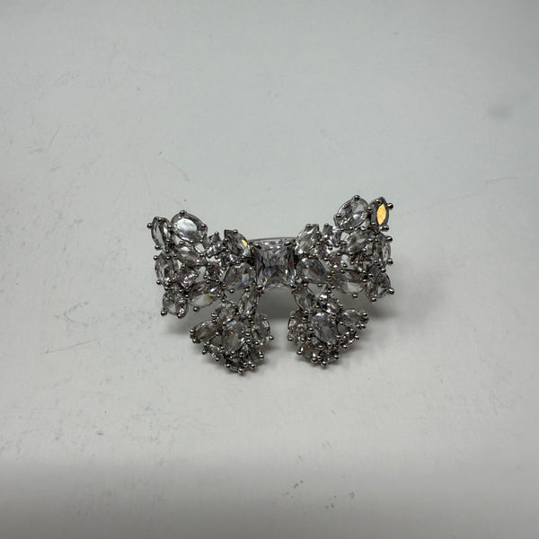 Kate Spade Take A Bow CZ Faux Diamond Crystal Jewel Cocktail Silver Ring 6