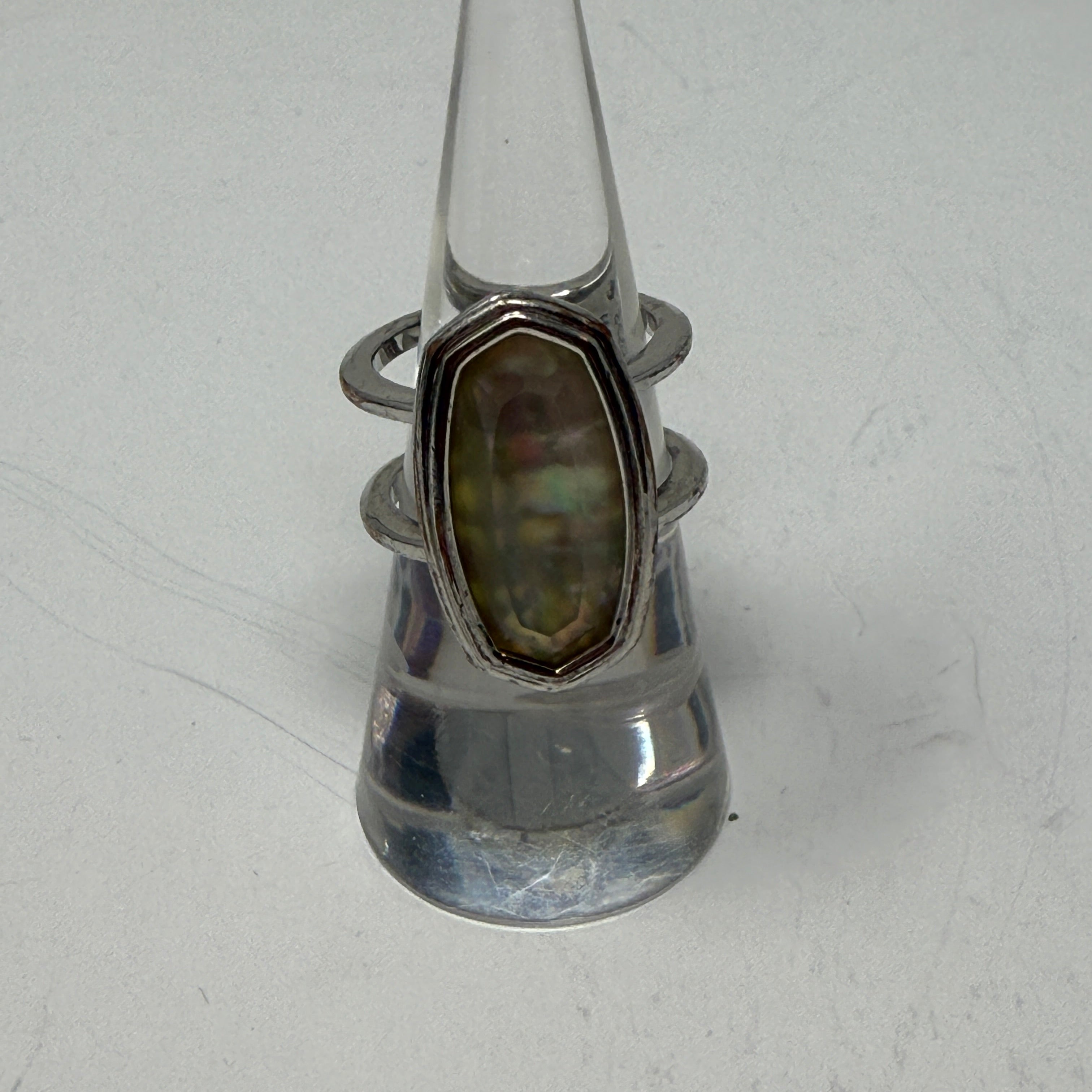 Kendra Scott Elyse Sterling Silver Double Band Ring Mother Of Pearl Stone 6.5