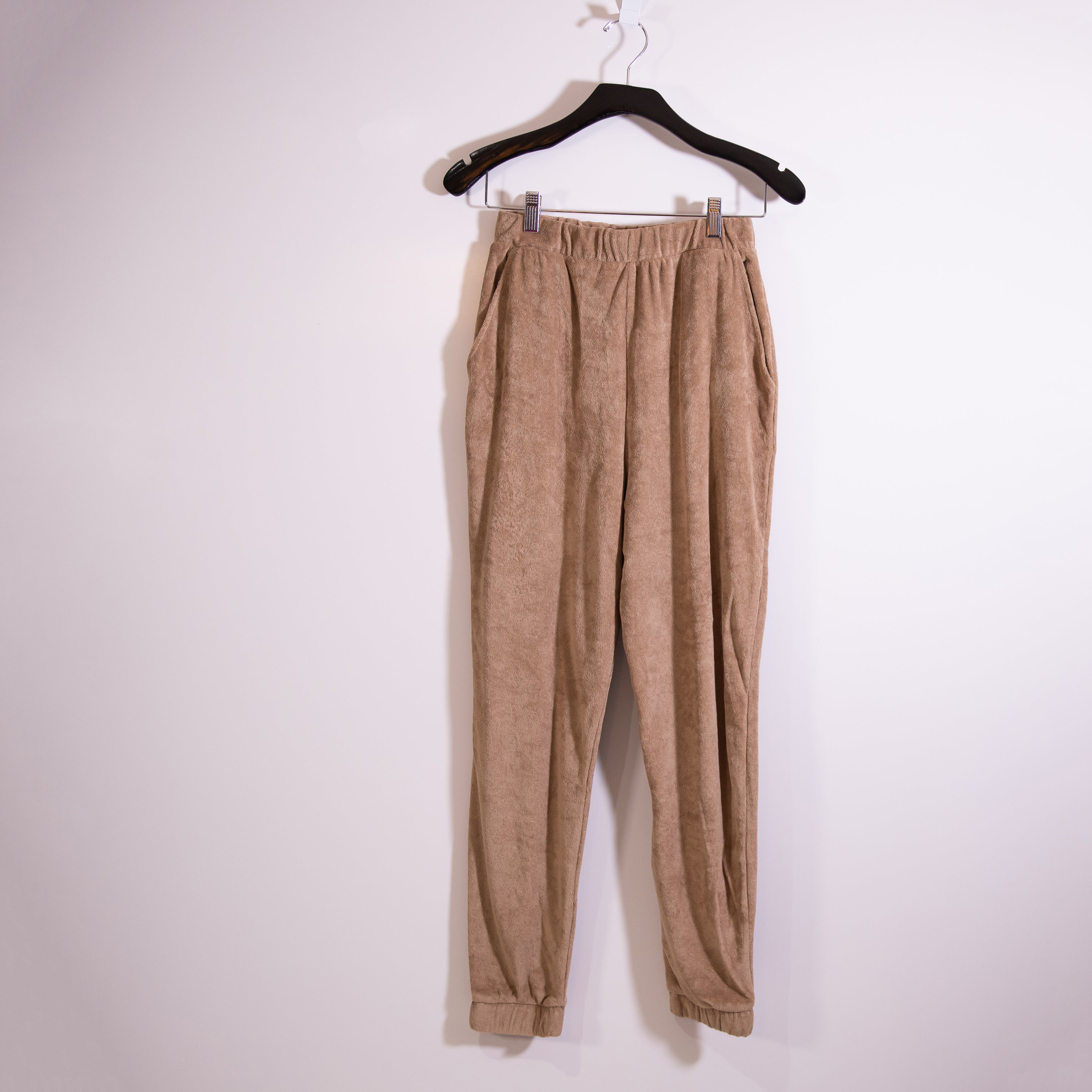 NEW Zara Women's Cotton Terry Mid Rise Ankle Crop Jogger Sweat Pants Brown Beige