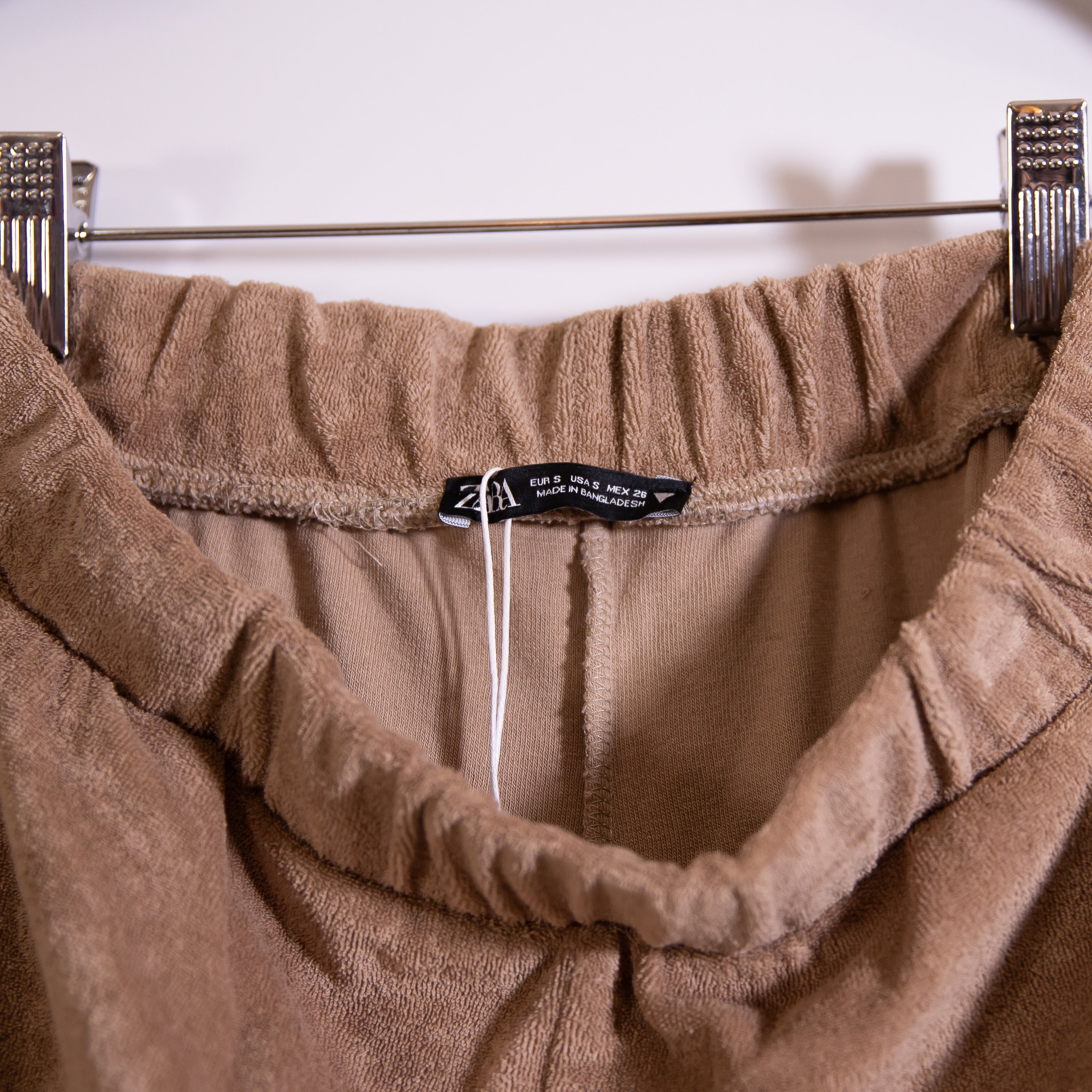 NEW Zara Women's Cotton Terry Mid Rise Ankle Crop Jogger Sweat Pants Brown Beige