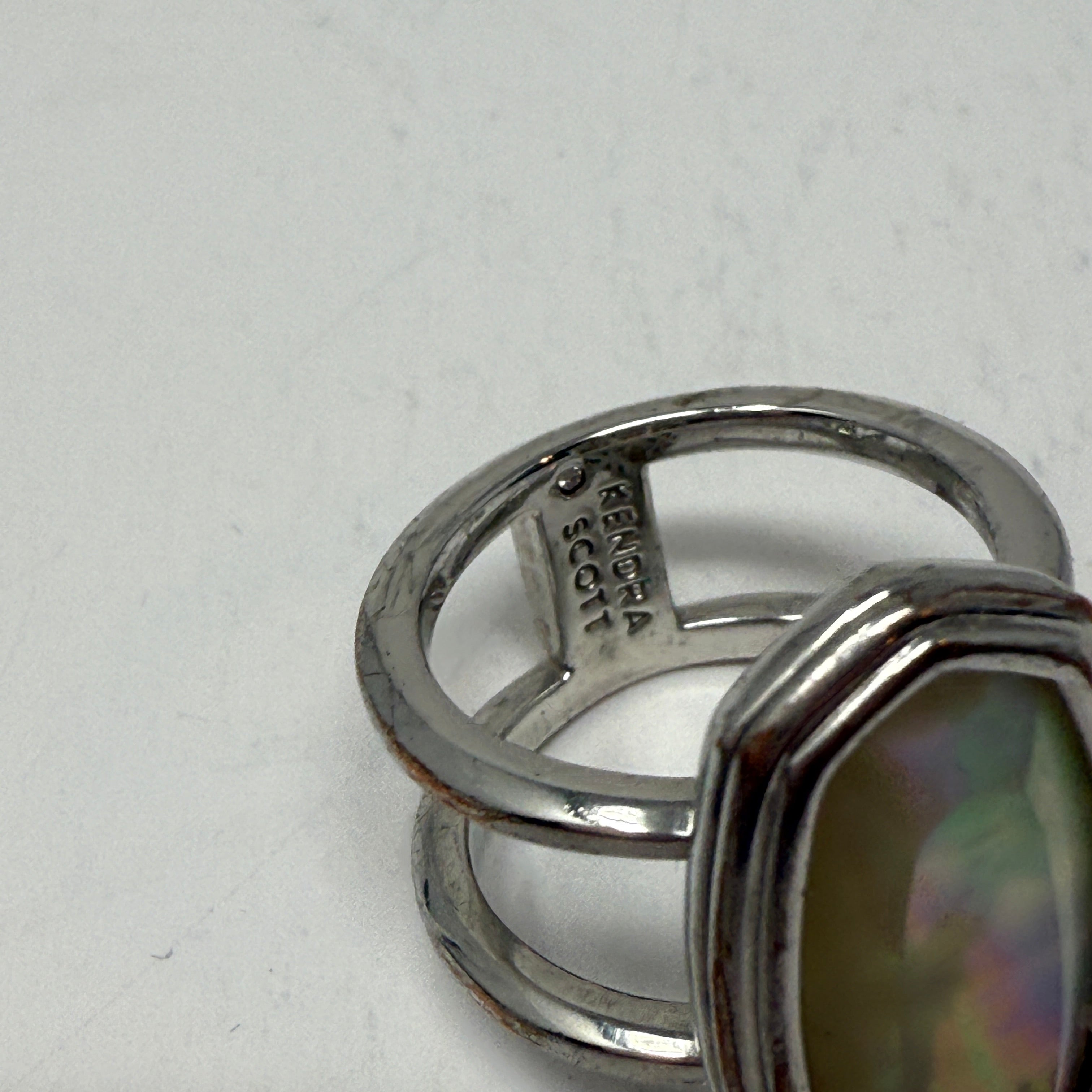 Kendra Scott Elyse Sterling Silver Double Band Ring Mother Of Pearl Stone 6.5