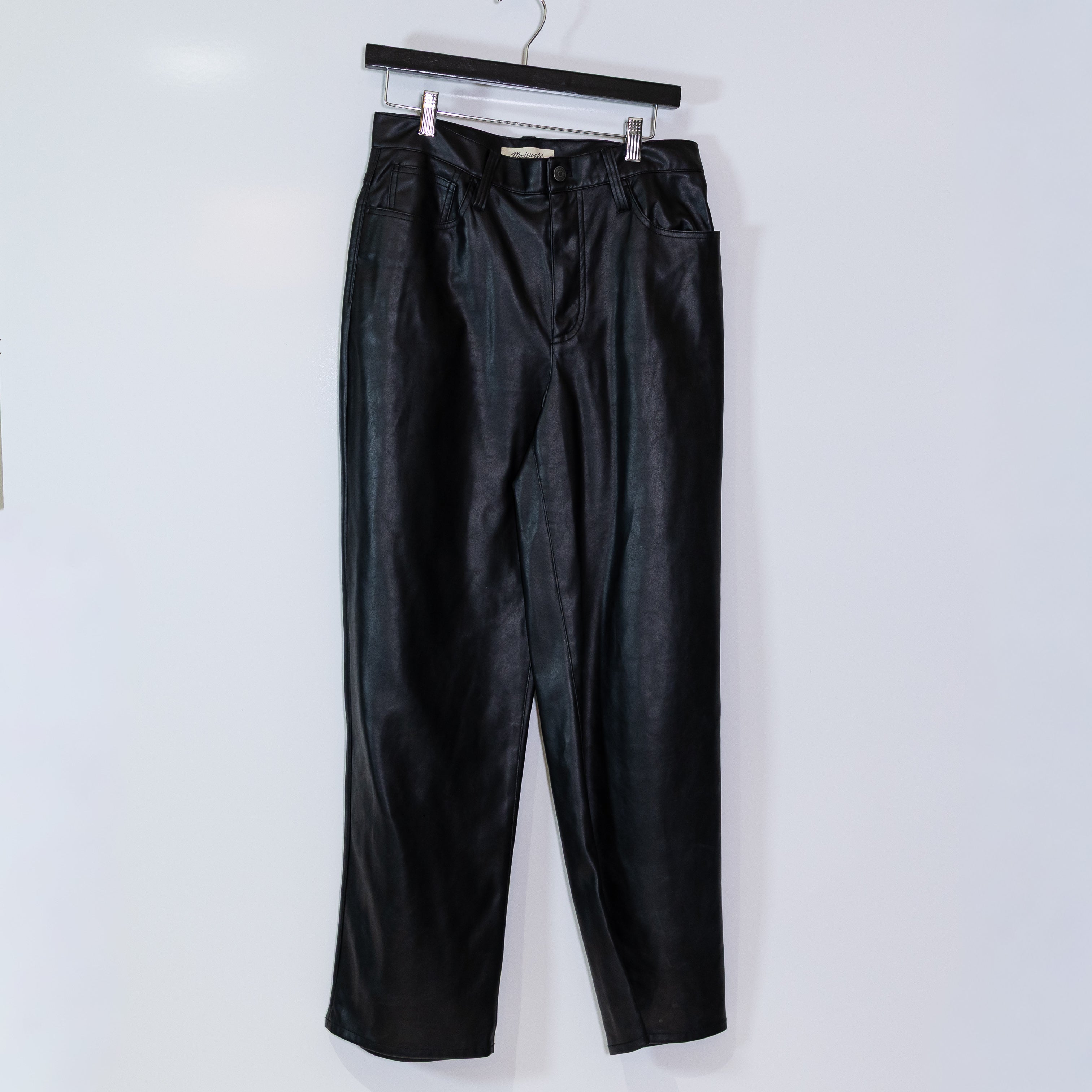 Madewell The Perfect Vintage Wide-Leg Pant Faux Leather Edition Solid Black 28
