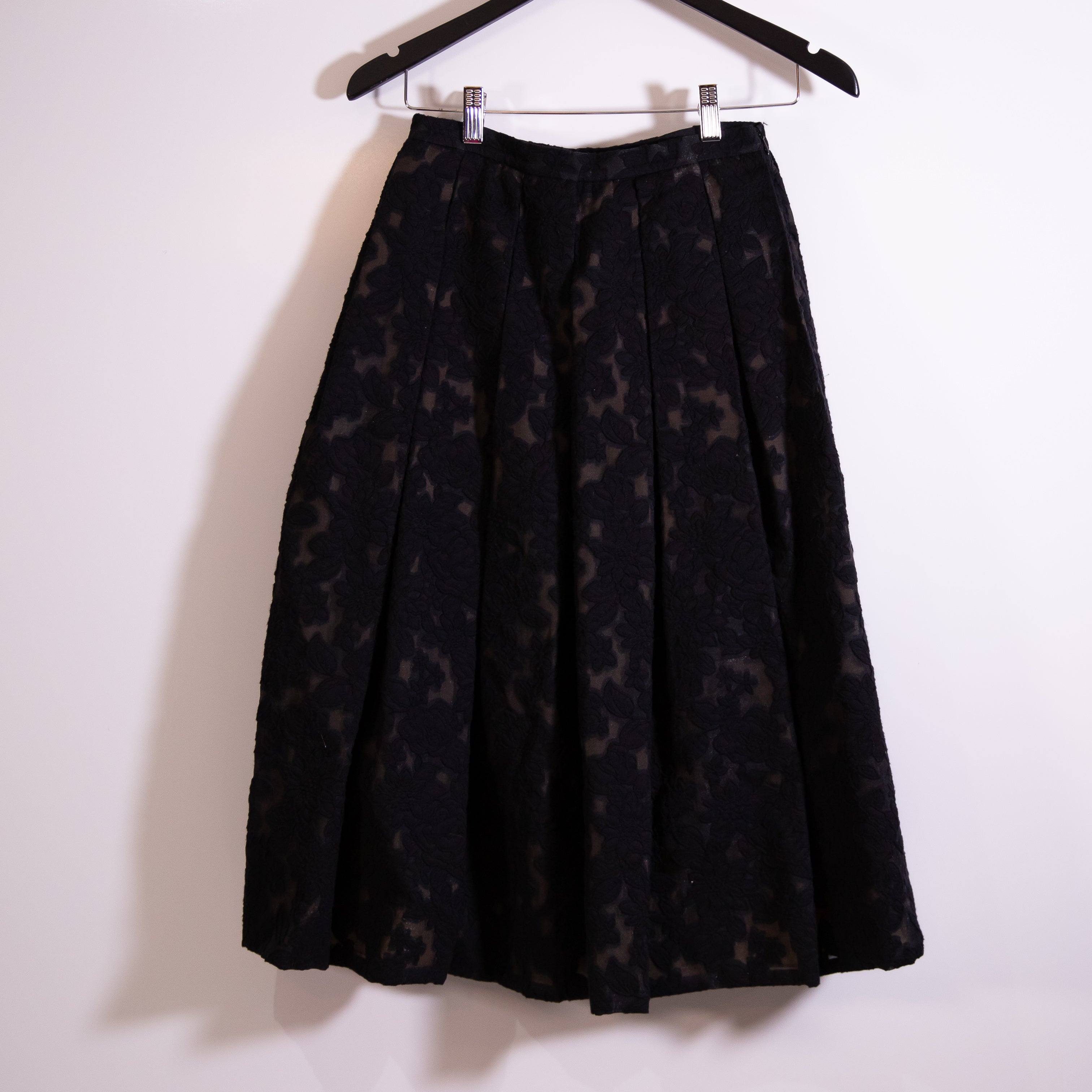 NEW Michael Kors Collection Made In Italy Cotton Silk Allover Floral Skirt Black