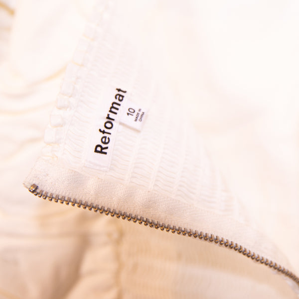 Reformation Barry Cotton Ruched Short Puff Sleeve Blouse Shirt Top White 10