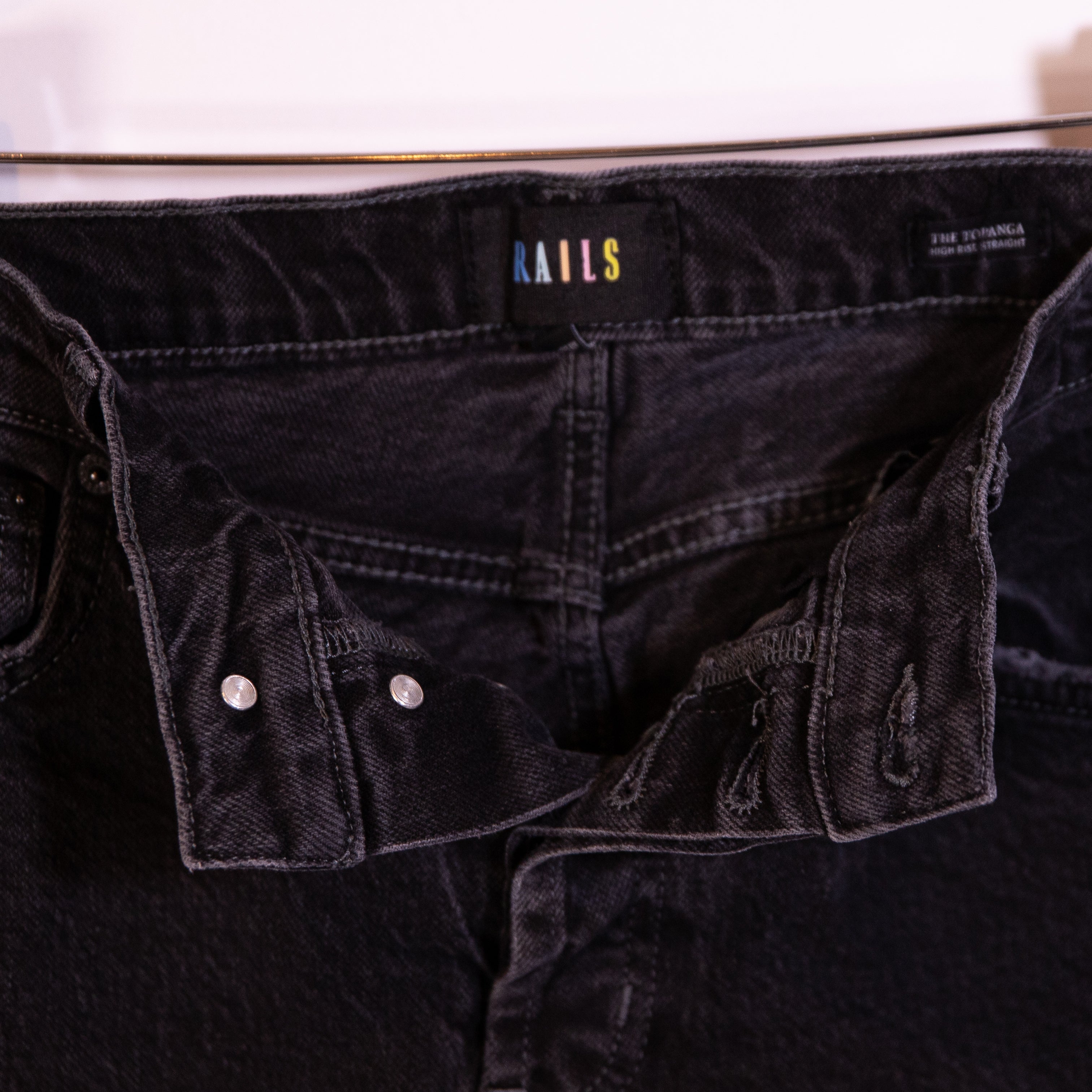 Rails The Topanga High Rise Straight Leg Cotton Denim Jeans Pants Black 28