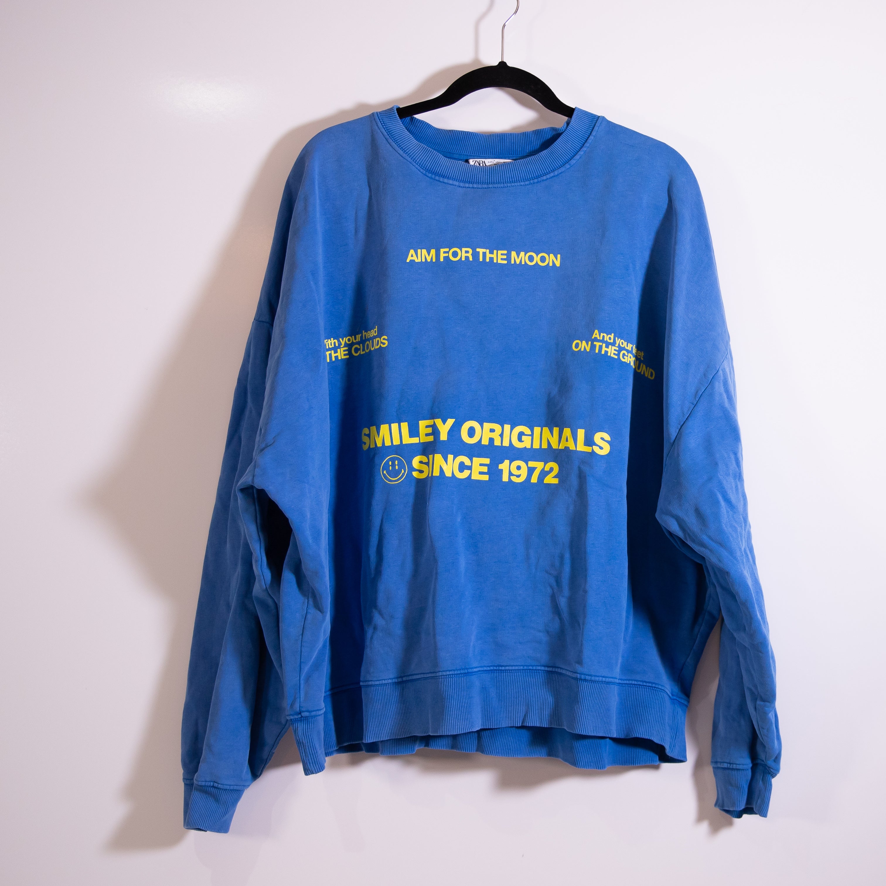 Zara Smiley Originals Cotton Fleece Lined Graphic Print Crew Neck Sweatshirt L