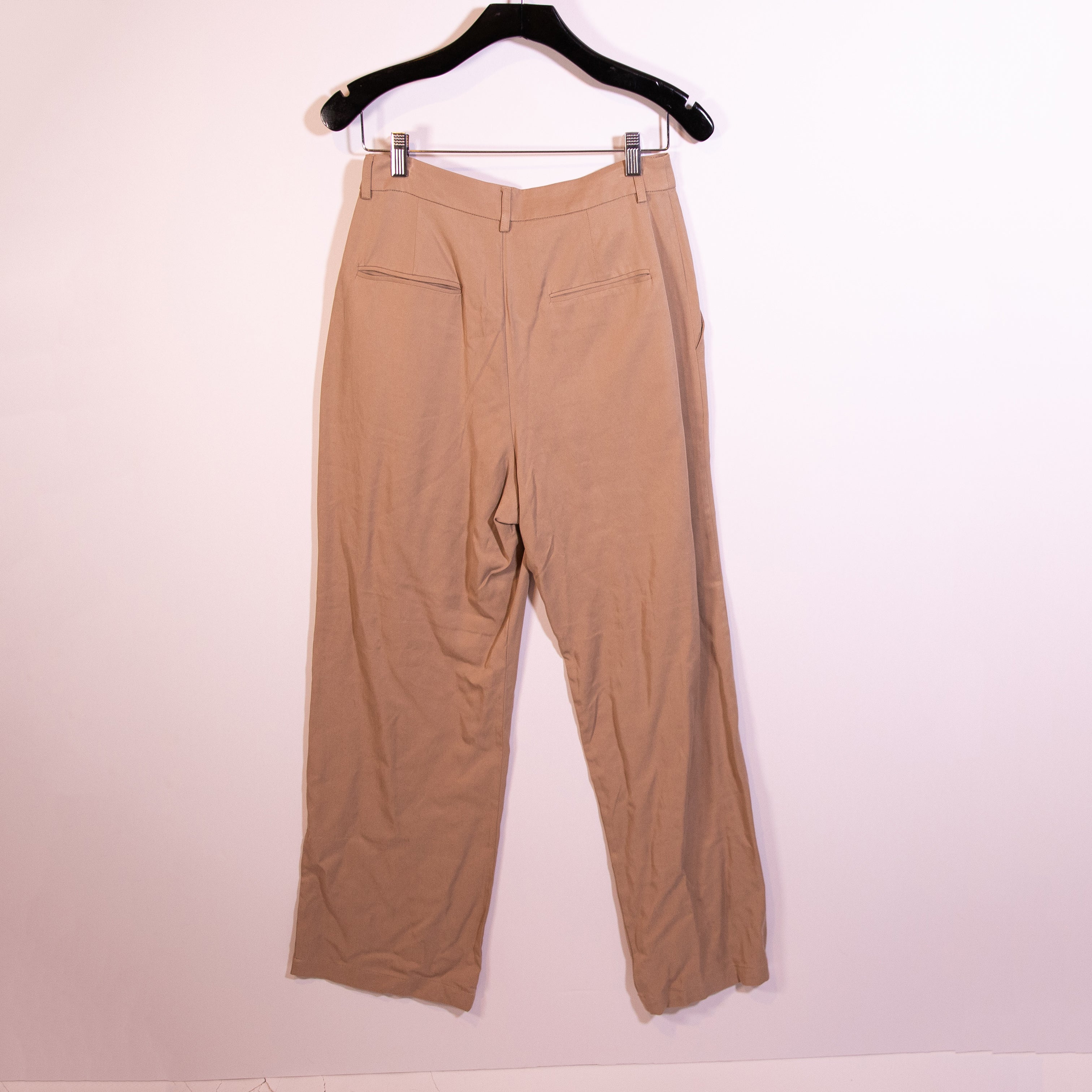 Reformation Mason High Waisted Straight Leg Front Pleated Trouser Pants Khaki 8P