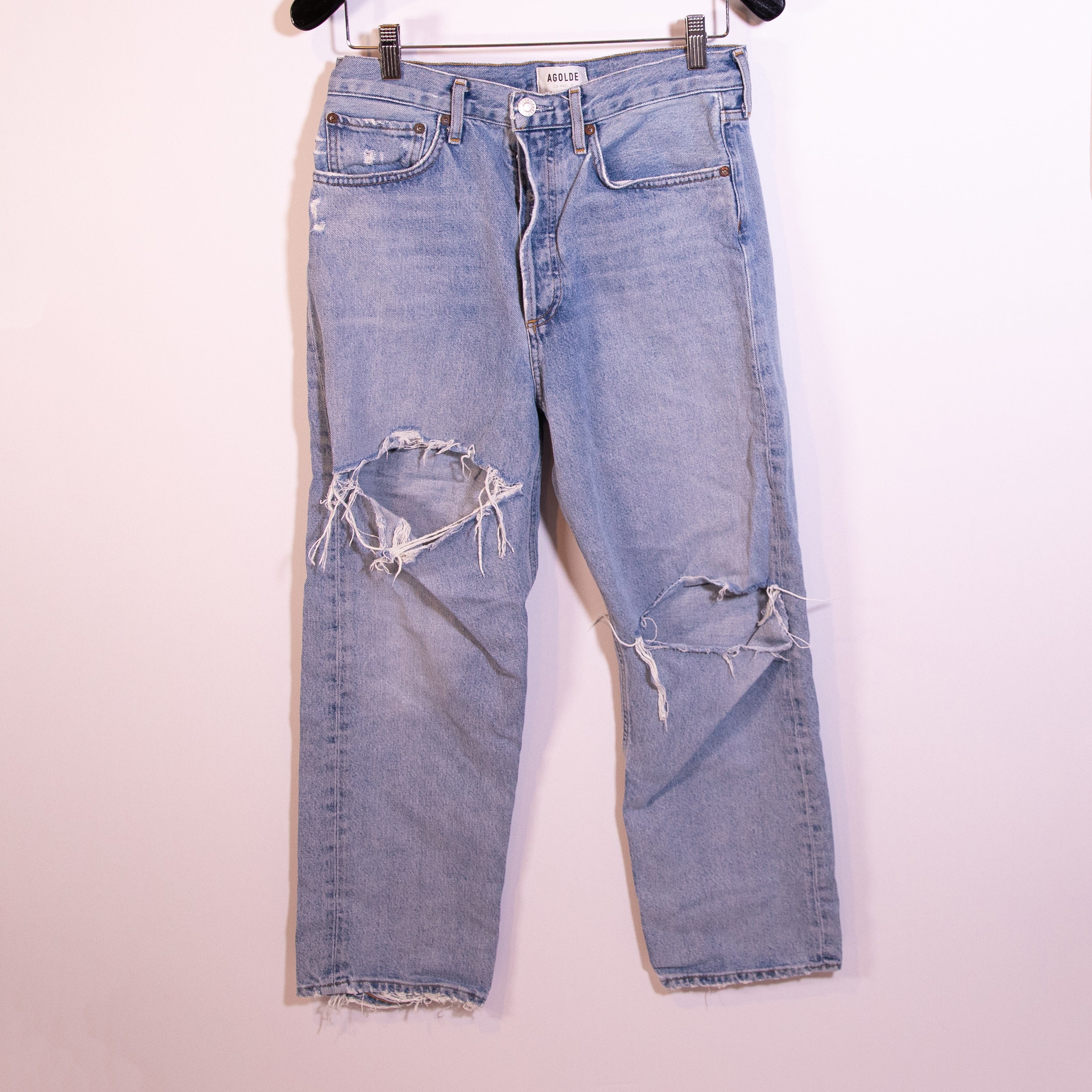 Agolde Women's 90's Pinch Waist Straight Leg Distressed Denim Jeans Blue 27