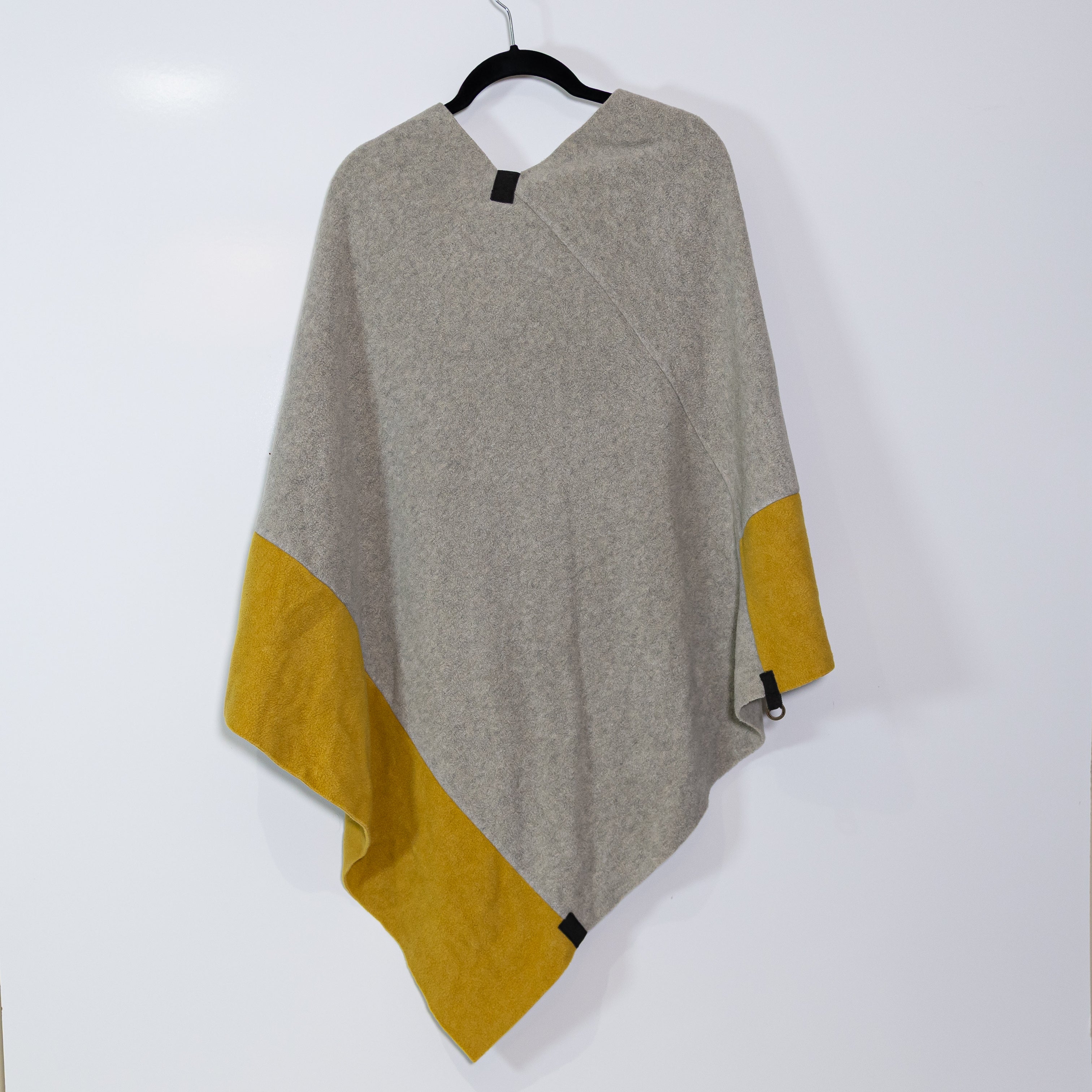 Henriette Steffensen Fleece Oversized Poncho Shawl Scarf Gray Yellow Colorblock