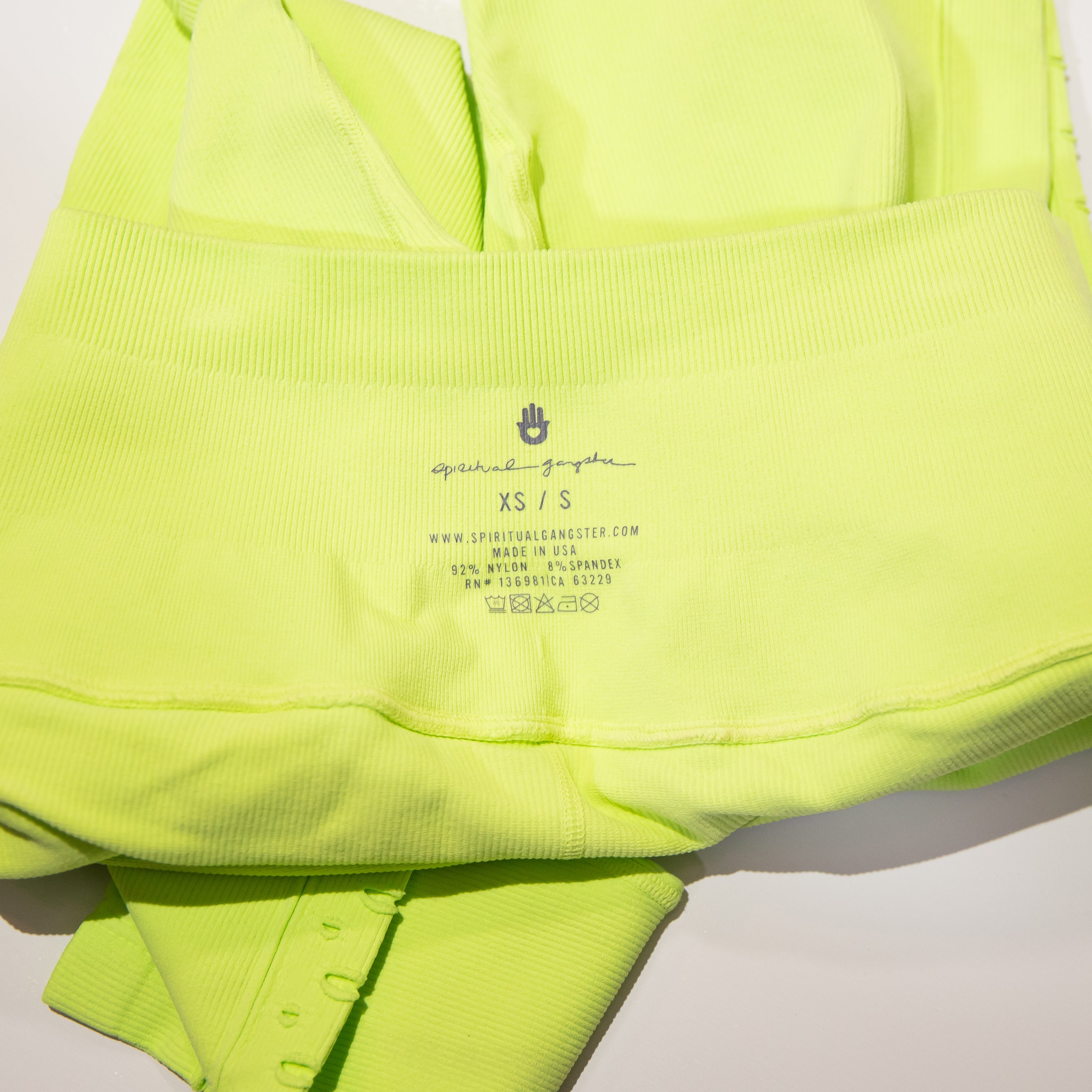 Spiritual Gangster Self Love Ribbed Perforated High Rise Athletic Leggings Neon