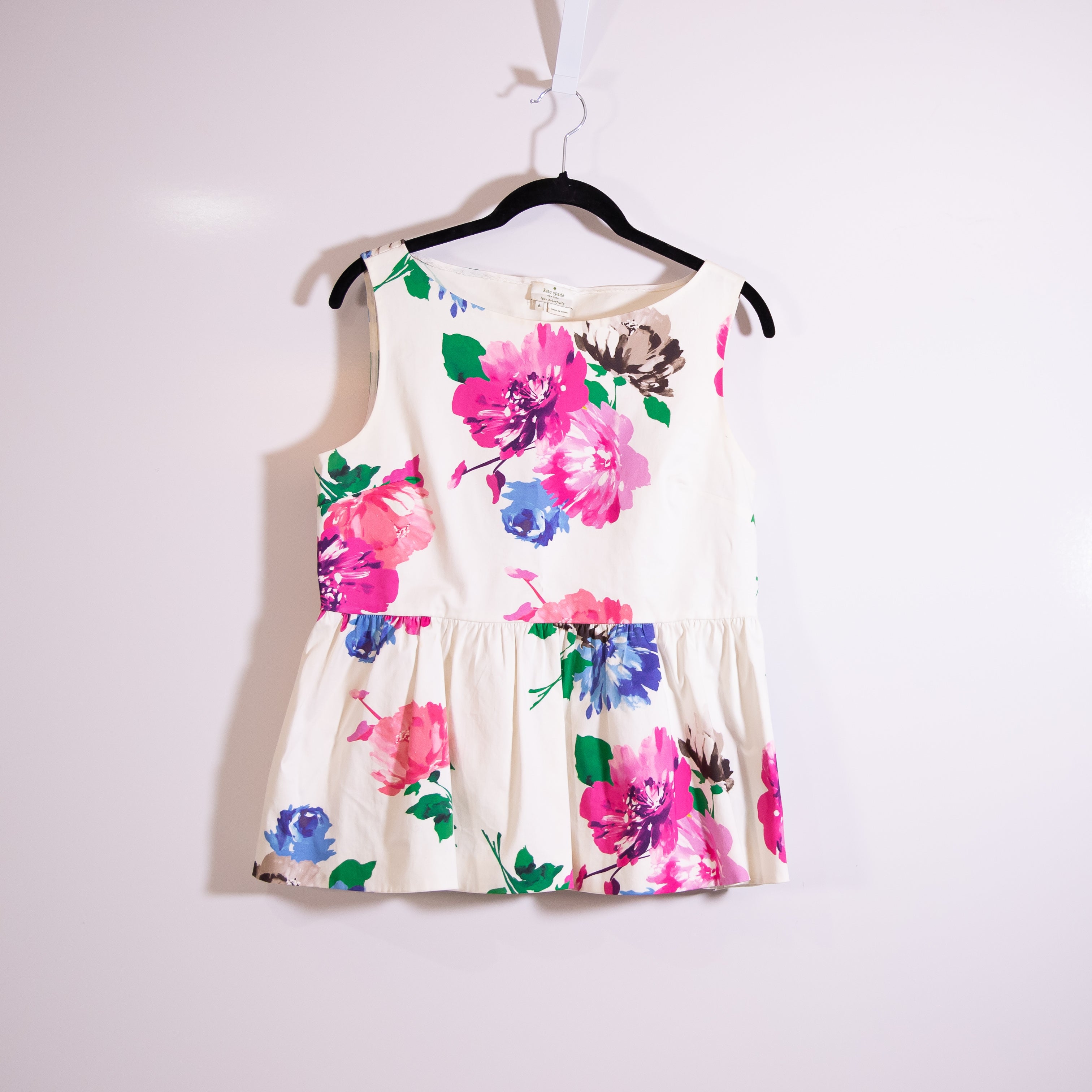 Kate Spade Thalia Cotton Stretch Poplin Peplum Sleeveless Floral Blouse Shirt 6