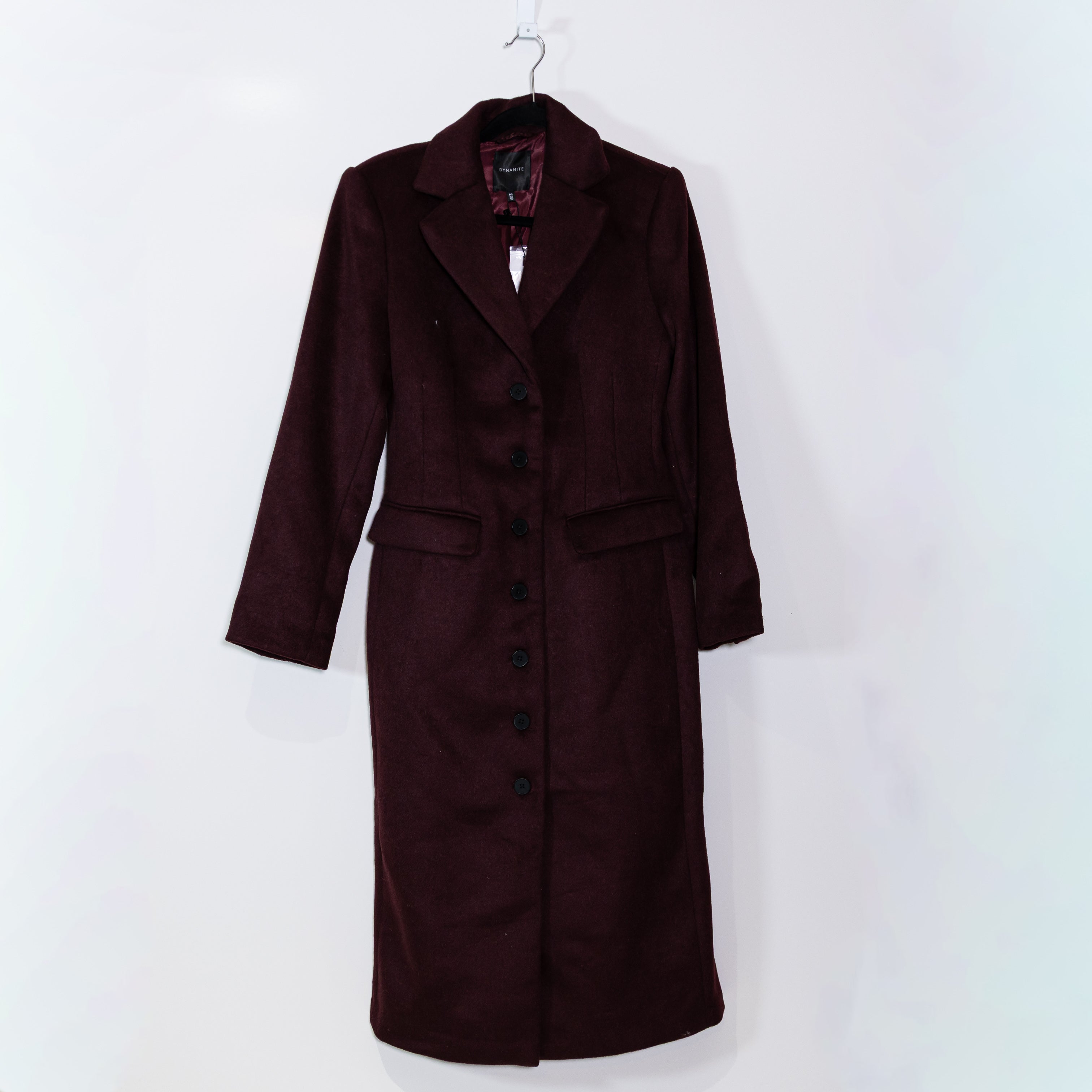 NEW Dynamite Manteau Wool Blend Button Down Pea Coat Jacket Persian Mulberry S