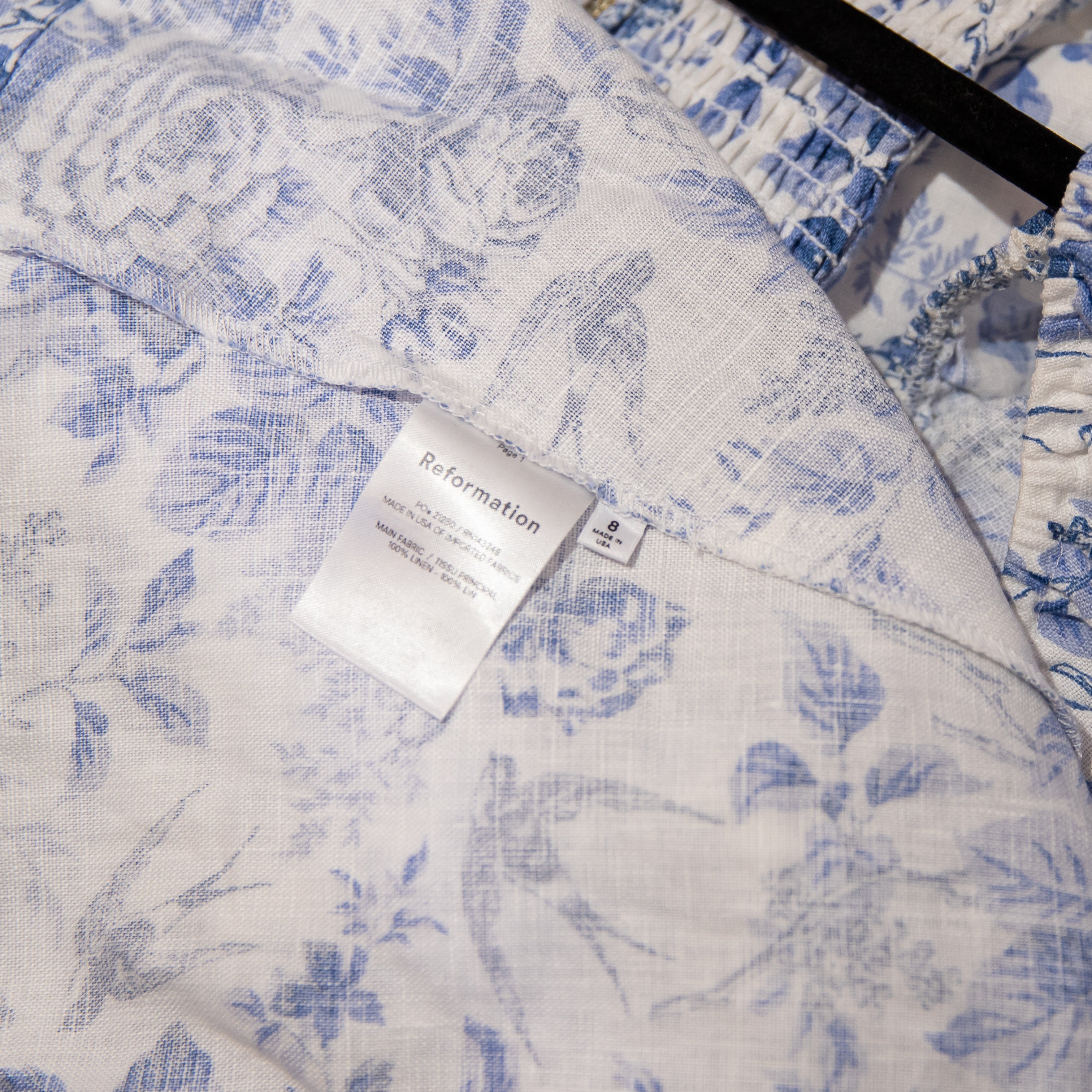 Reformation Spaulding Linen Ruffle Strap Slit Midi Dress Pompadour Blue White 8