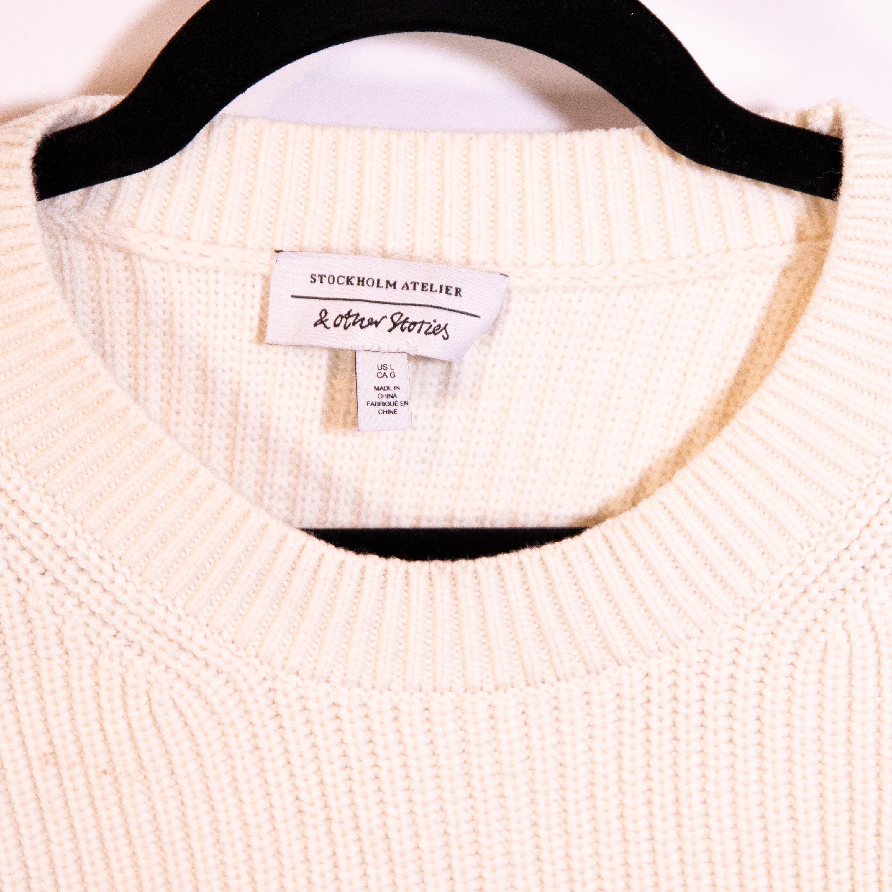 & Other Stories Cotton Wool Knit Stretch Crew Neck Stripe Print Pullover Sweater
