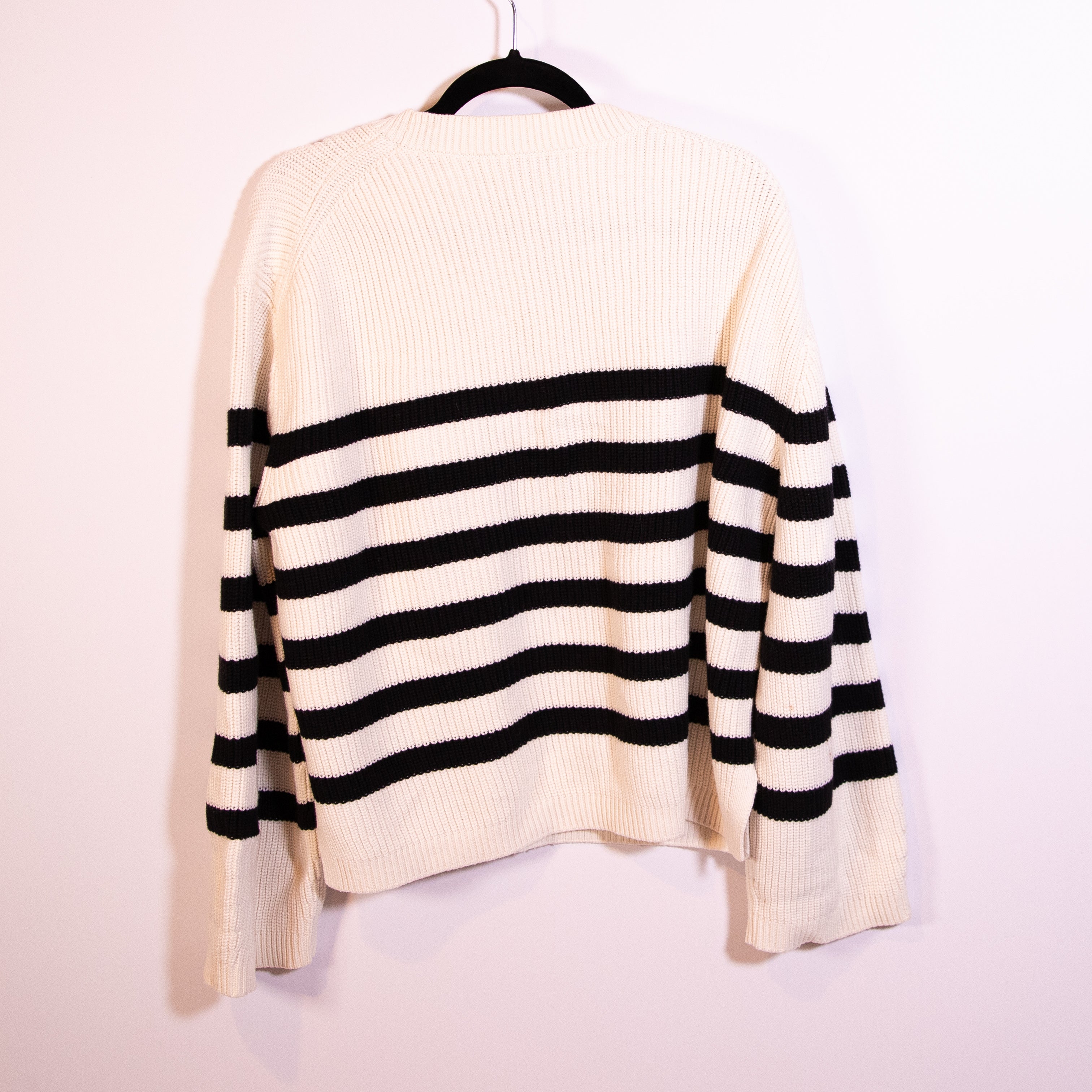 & Other Stories Cotton Wool Knit Stretch Crew Neck Stripe Print Pullover Sweater