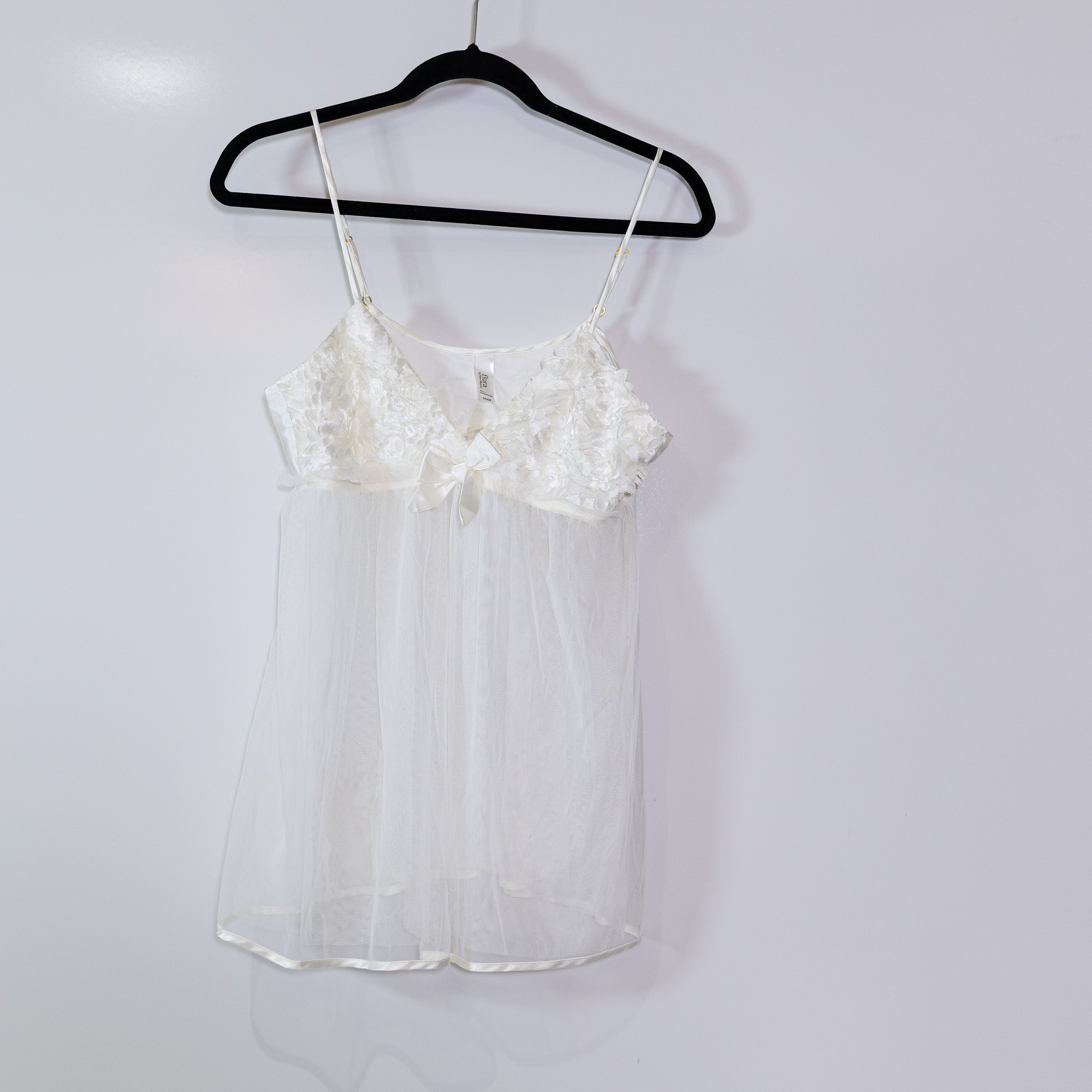 Flora By Nikrooz Bellflower Camidoll Tulle Mesh Applique Lingerie Tank Top White