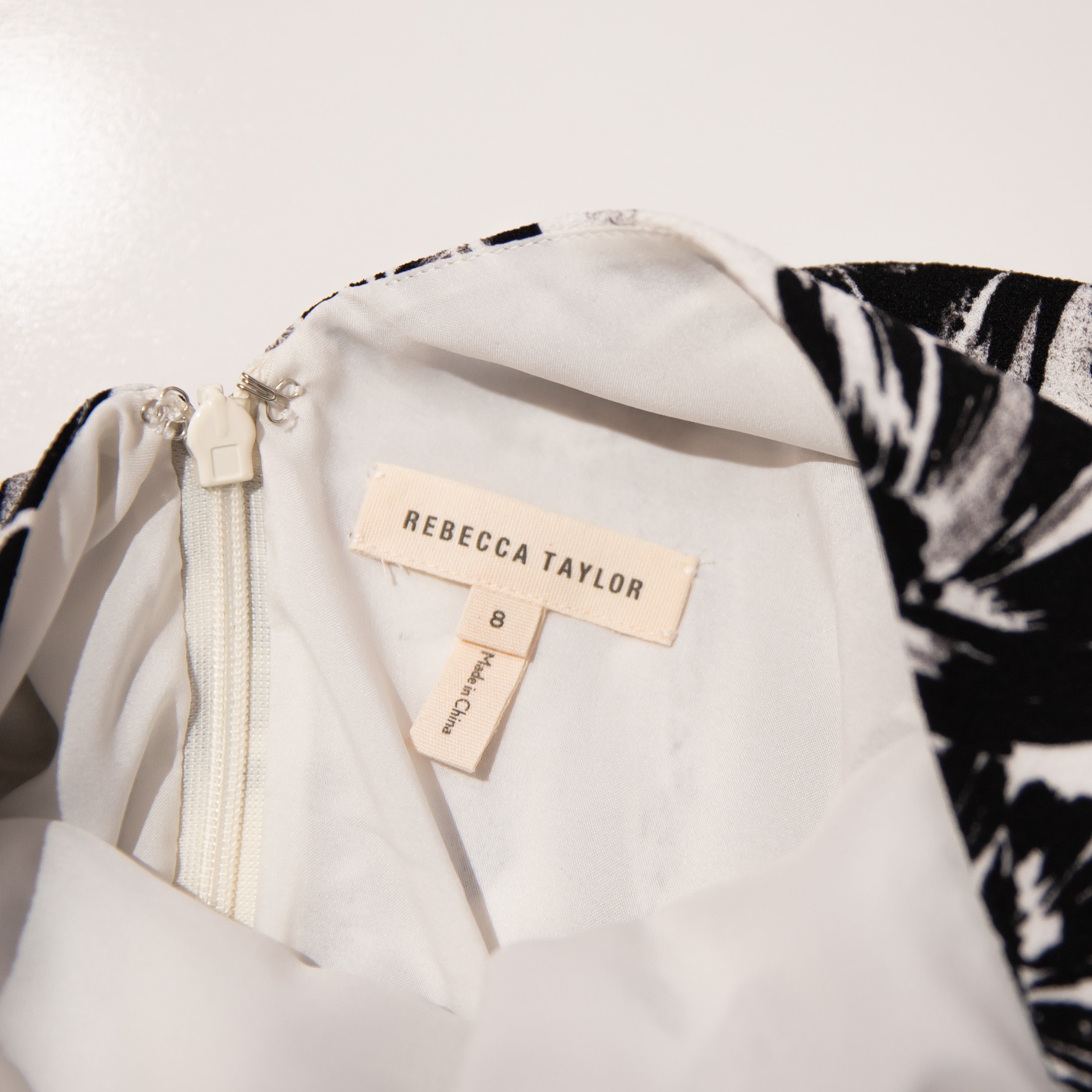 Rebecca Taylor Flippy Scoop Neck Sleeveless Black White Floral Flower Dress 8