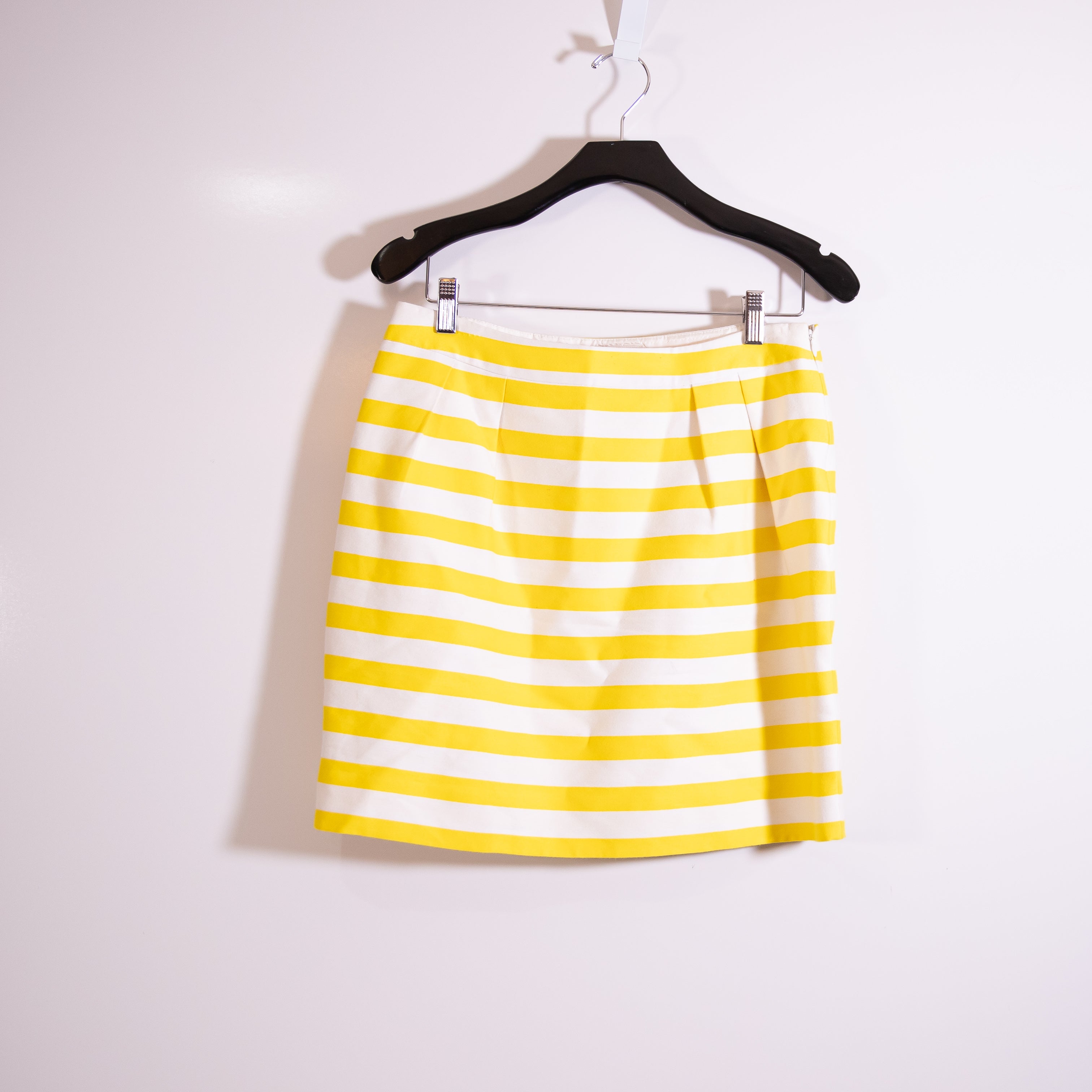 Kate Spade Cotton Silk Yellow White Stripe Print Pattern Mini Skirt 8