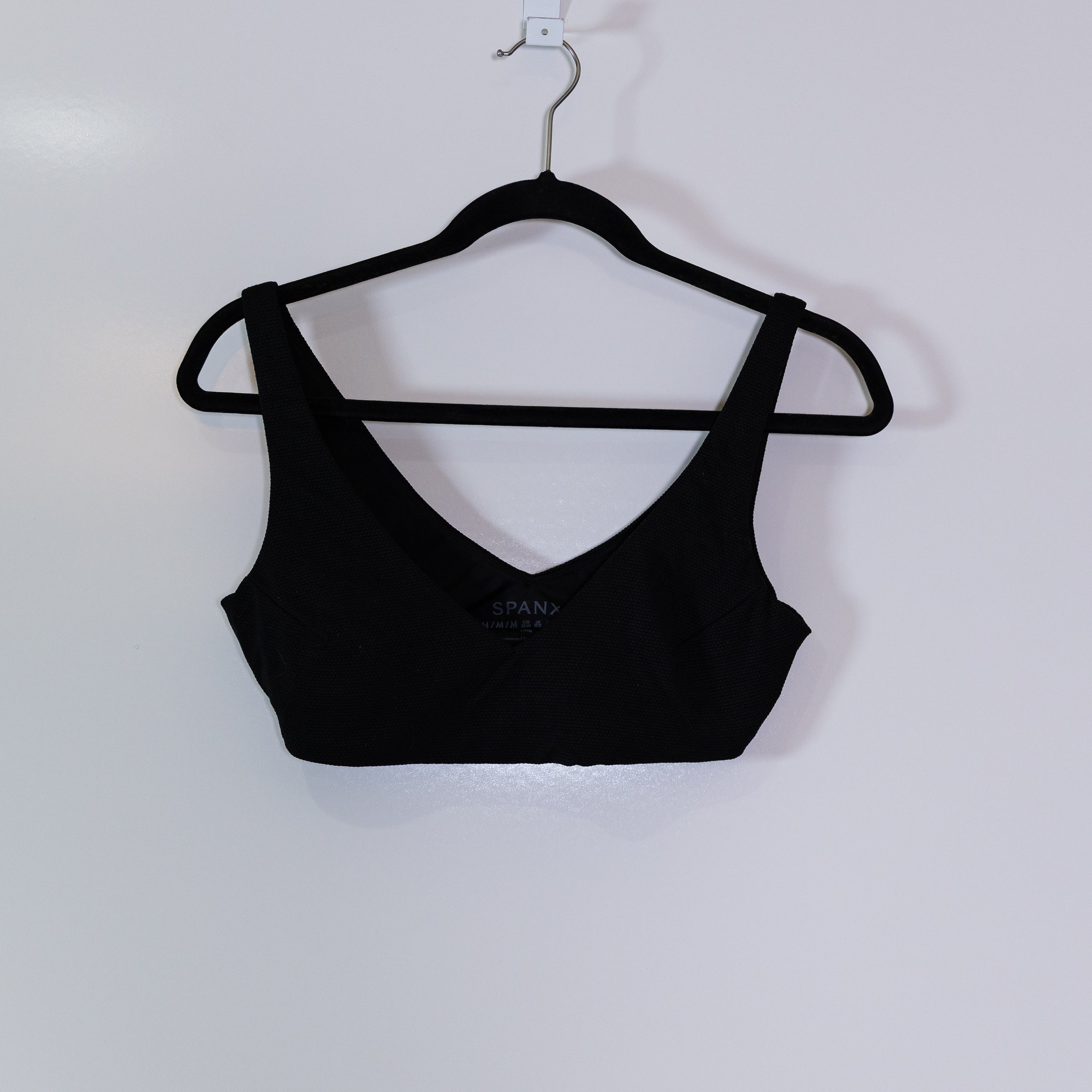 Spanx Women's Pique V Neck Swim Bathing Suit Bikini Top Black Medium