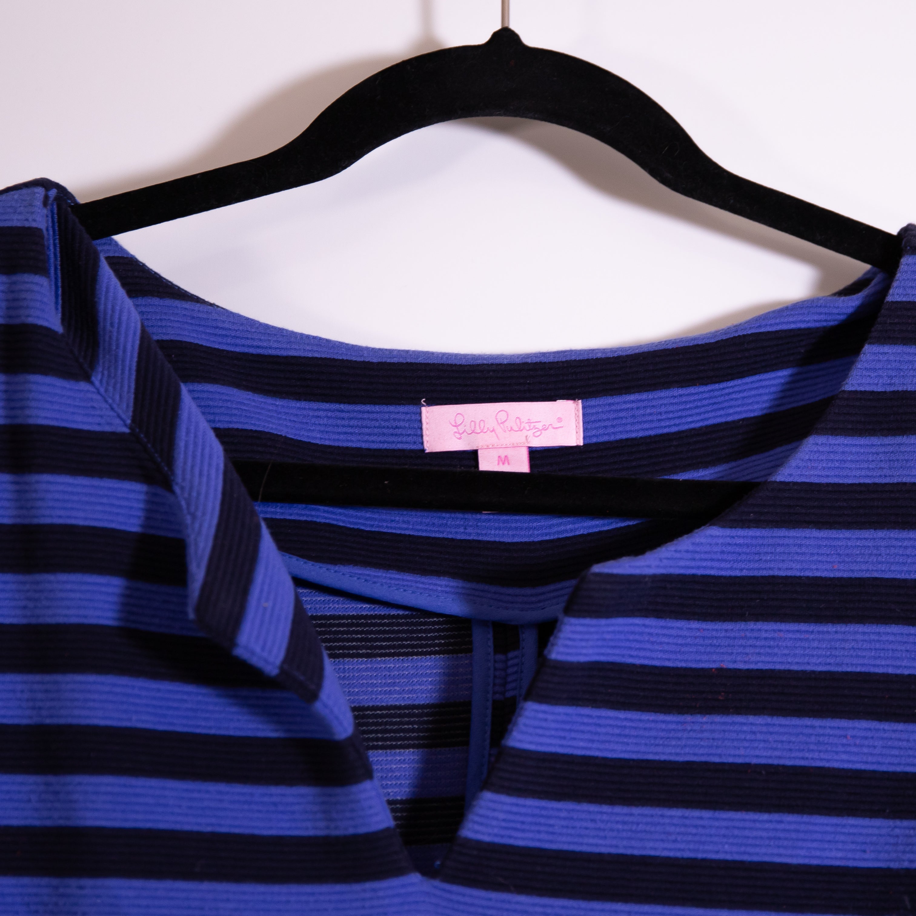 Lilly Pulitzer Charlene Cotton Blend Ribbed Knit Ottoman Navy Stripe Dress M