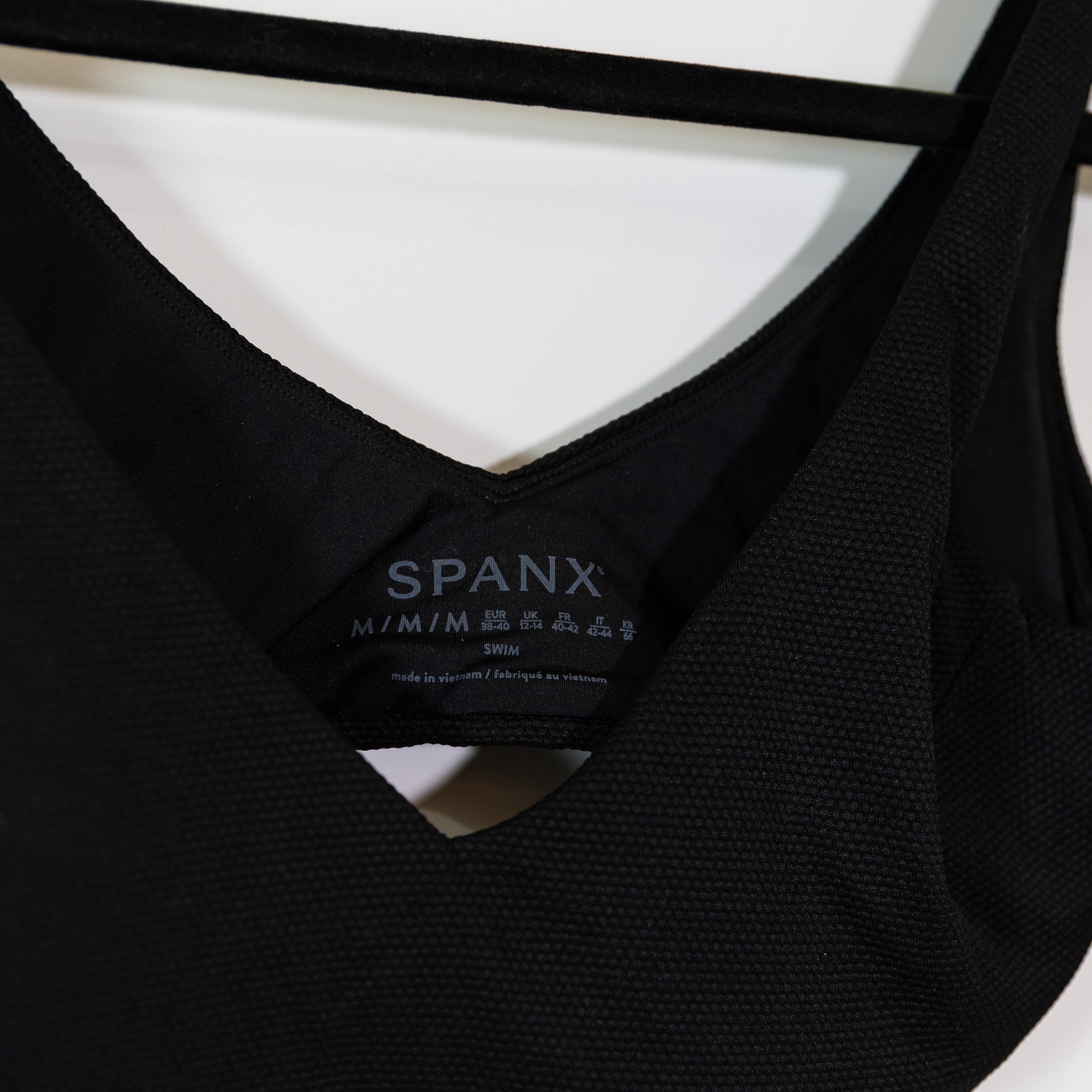Spanx Women's Pique V Neck Swim Bathing Suit Bikini Top Black Medium