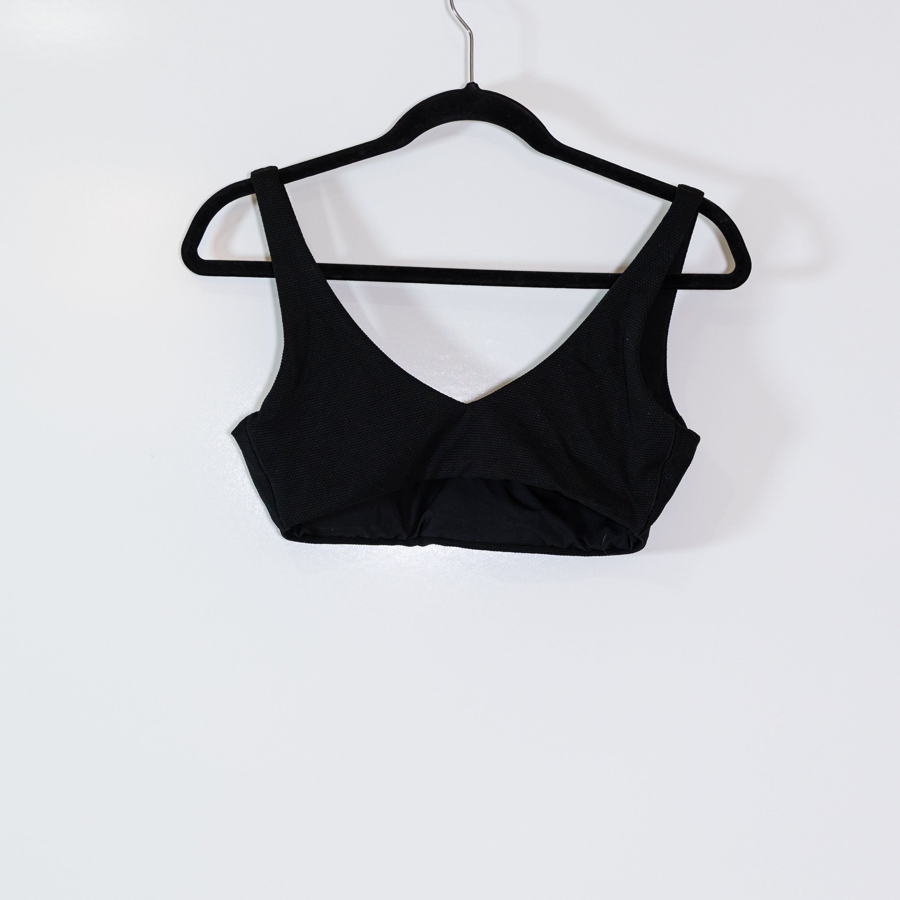 Spanx Women's Pique V Neck Swim Bathing Suit Bikini Top Black Medium